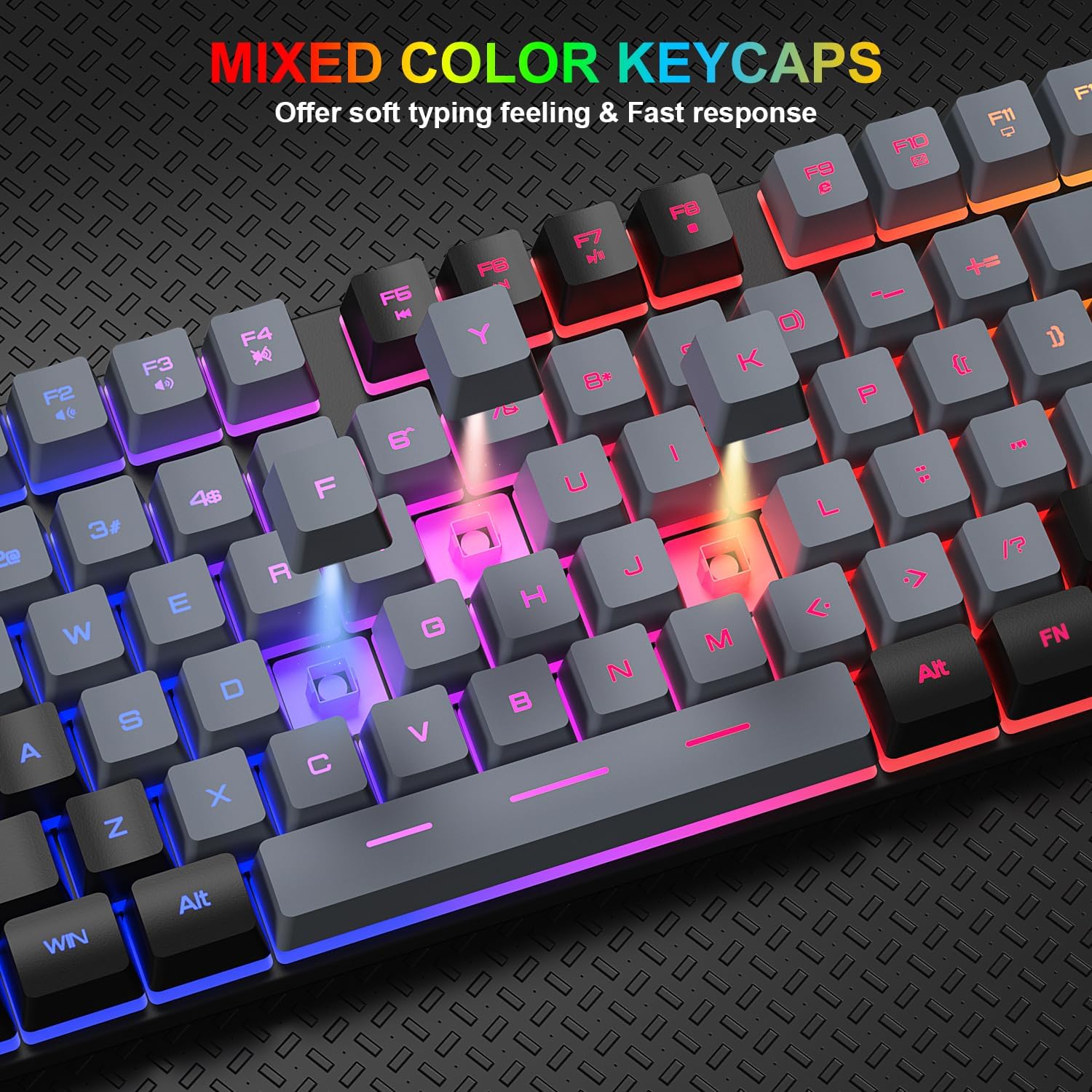 KIT DE TECLADO Y MOUSE GAMING BLUEFINGER RGB CON CABLE USB, RETROILUMINADO, NEGRO Y GRIS - 4