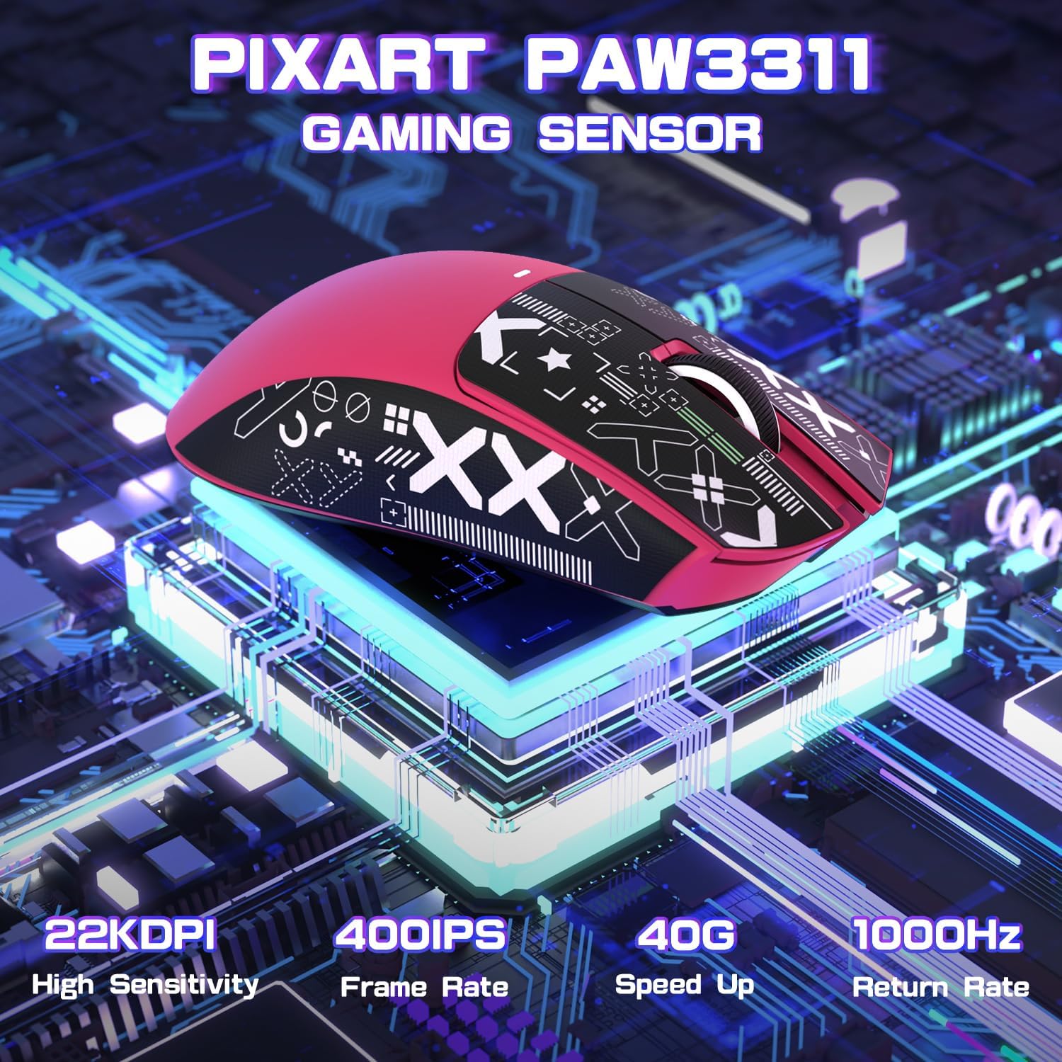 MOUSE GAMER ATTACK SHARK X11 SE ULTRA-LIGERO INALÁMBRICO BERRY ROJO - 3