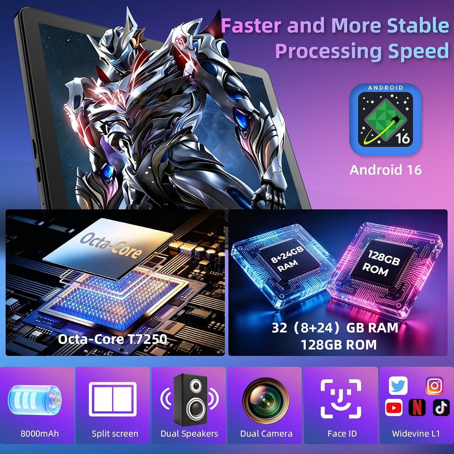 TABLET 11 PULGADAS UBDXBD ANDROID 16 CON TECLADO Y PROCESADOR OCTA CORE - 2