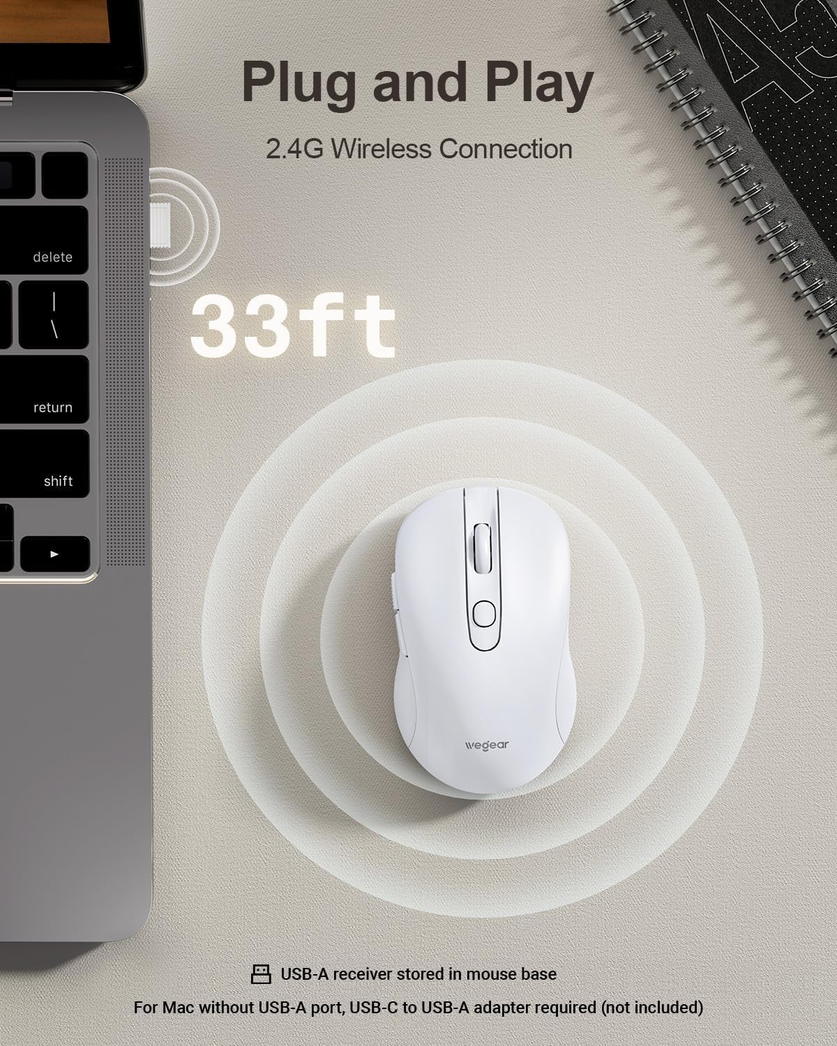 MOUSE INALÁMBRICO WEGEAR USB BLANCO 2.4GHZ - 2