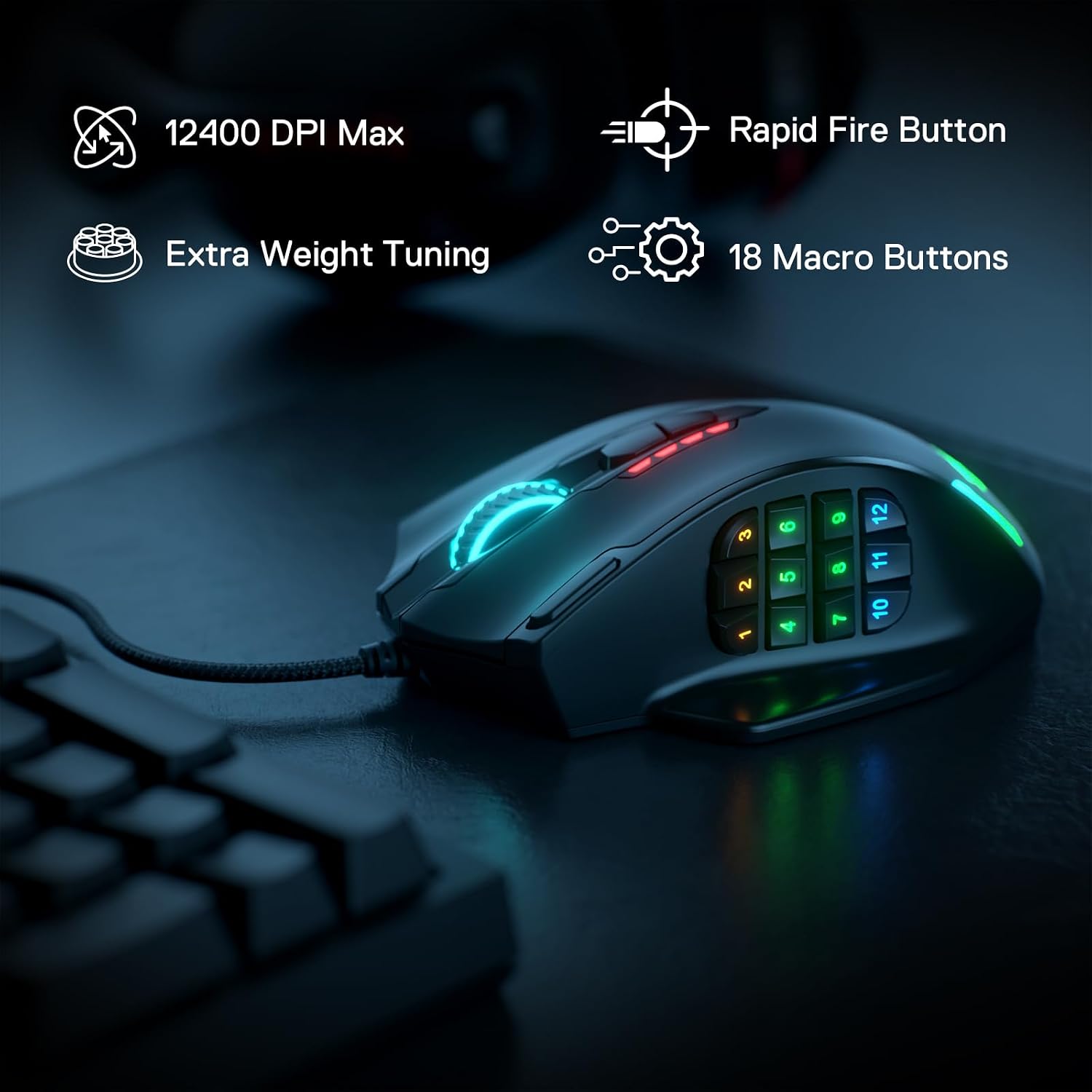 MOUSE GAMER REDRAGON M908 WIRED MMO RGB 12400 DPI CON TECLAS PROGRAMABLES - 2