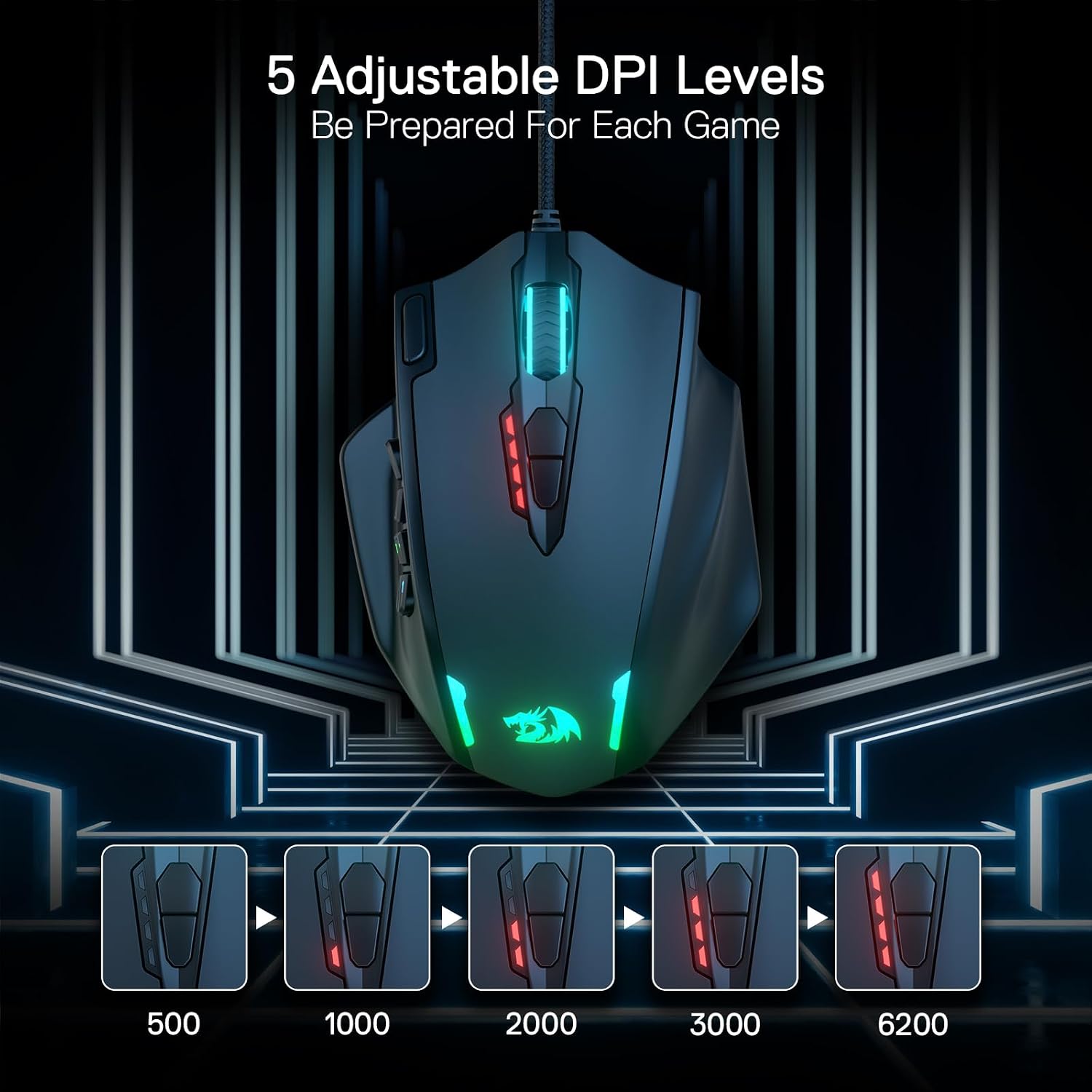 MOUSE GAMER REDRAGON M908 WIRED MMO RGB 12400 DPI CON TECLAS PROGRAMABLES - 3
