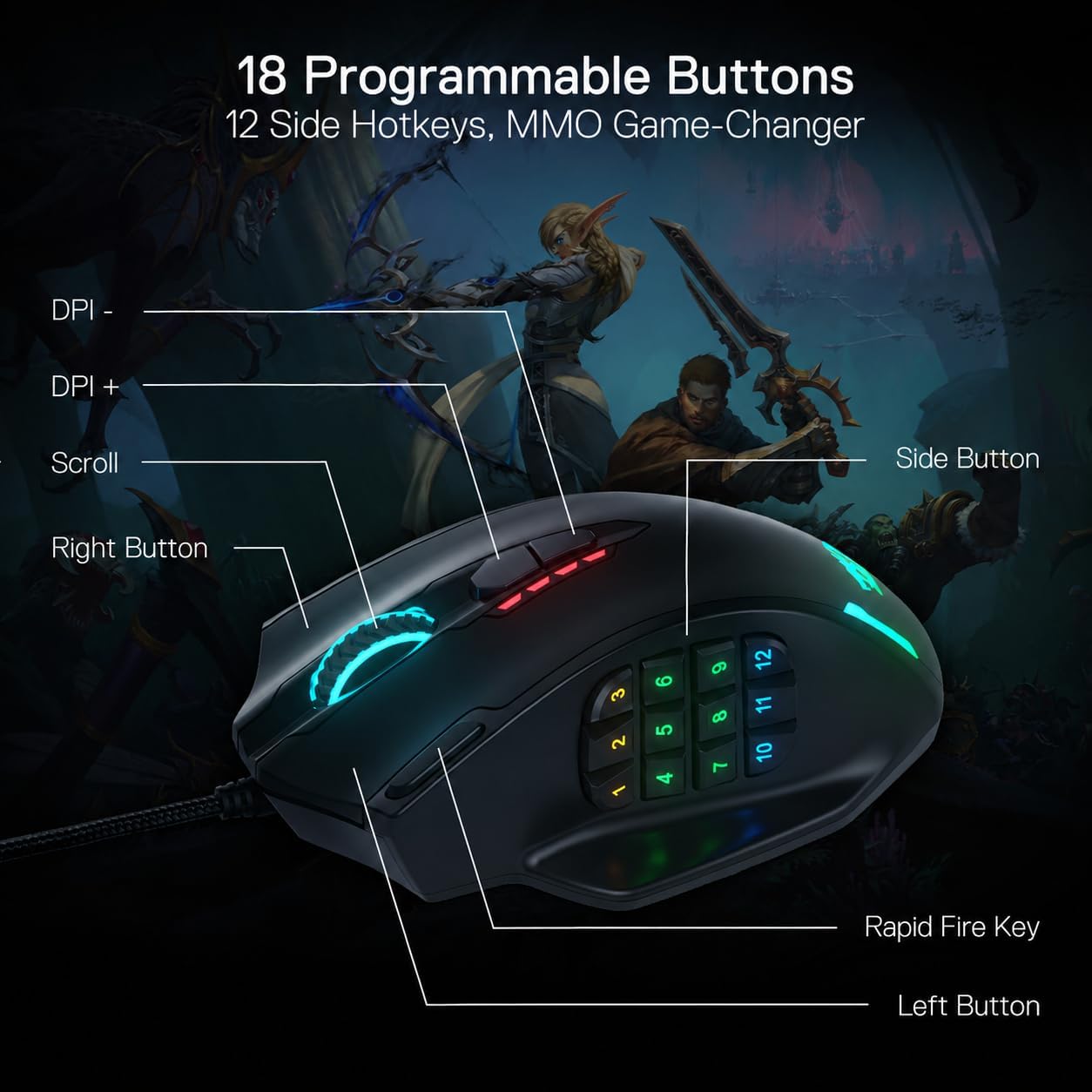 MOUSE GAMER REDRAGON M908 WIRED MMO RGB 12400 DPI CON TECLAS PROGRAMABLES - 4