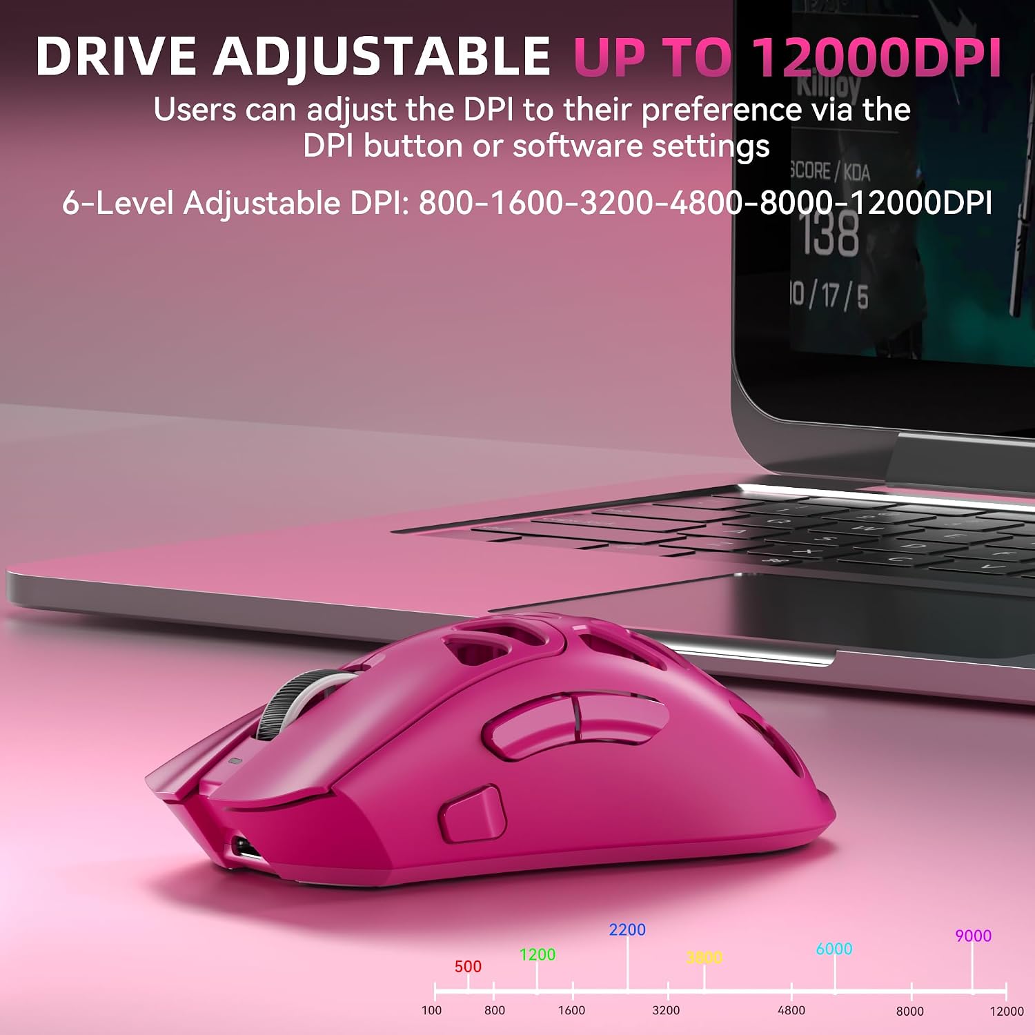 MOUSE GAMER STRIKONX AULA SC620 INALÁMBRICO 12000 DPI ROSA - 4
