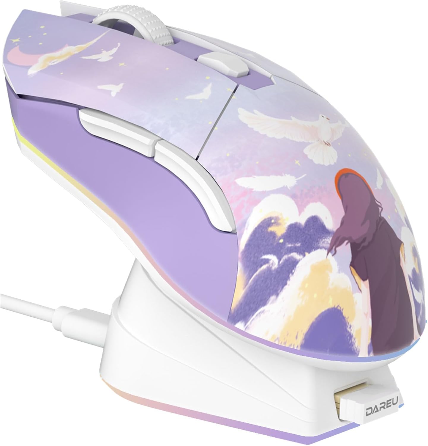 MOUSE GAMER DAREU M901X DREAM PURPLE WIRELESS RECARGABLE RGB 12000 DPI - 1