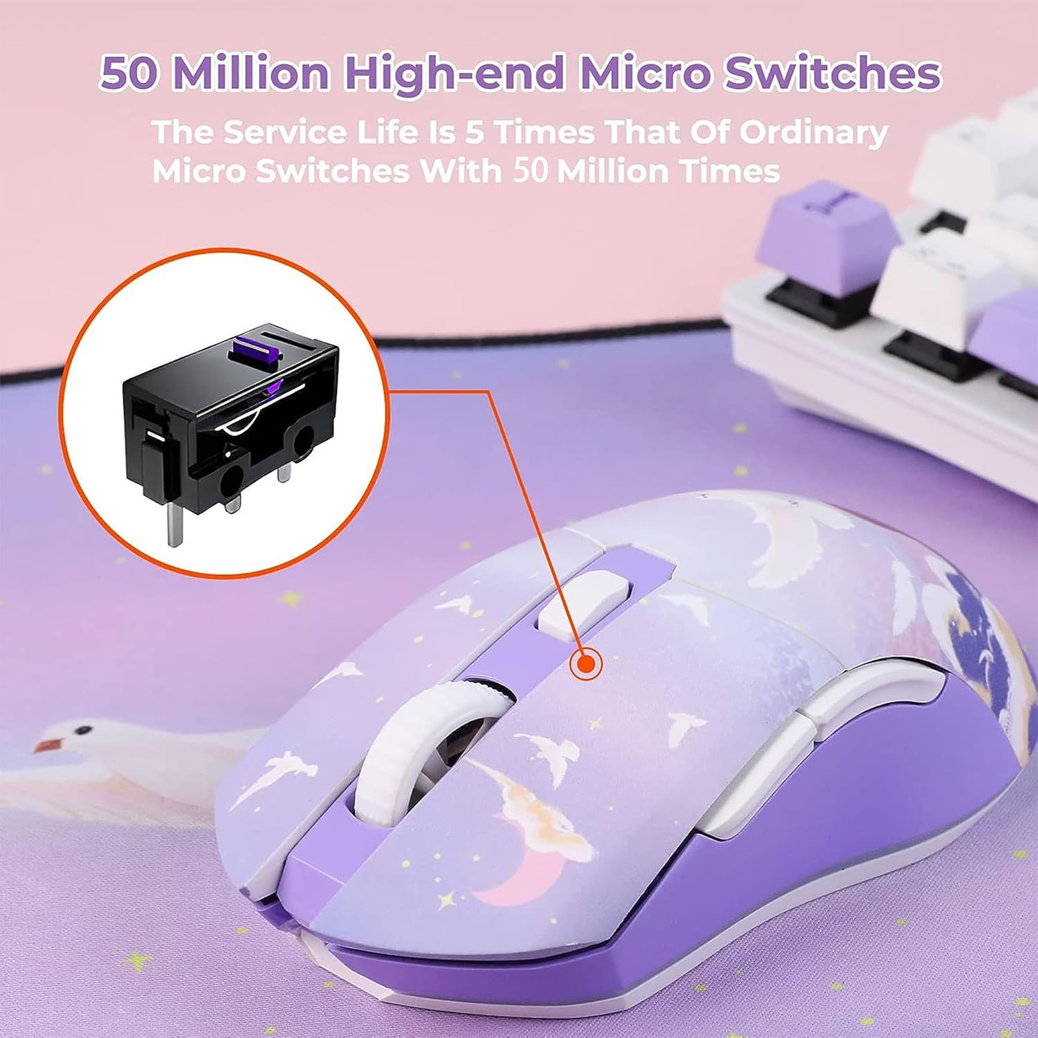 MOUSE GAMER DAREU M901X DREAM PURPLE WIRELESS RECARGABLE RGB 12000 DPI - 3