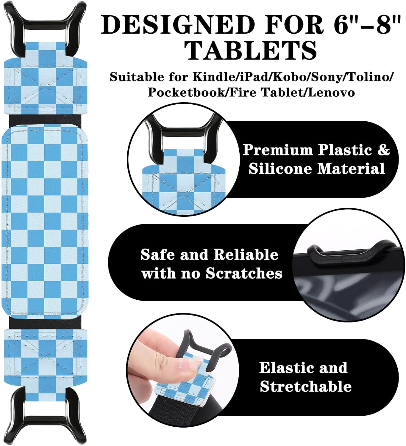 SOPORTE DE MANO PARA KINDLE BERIREXRION AZUL A CUADROS - 2