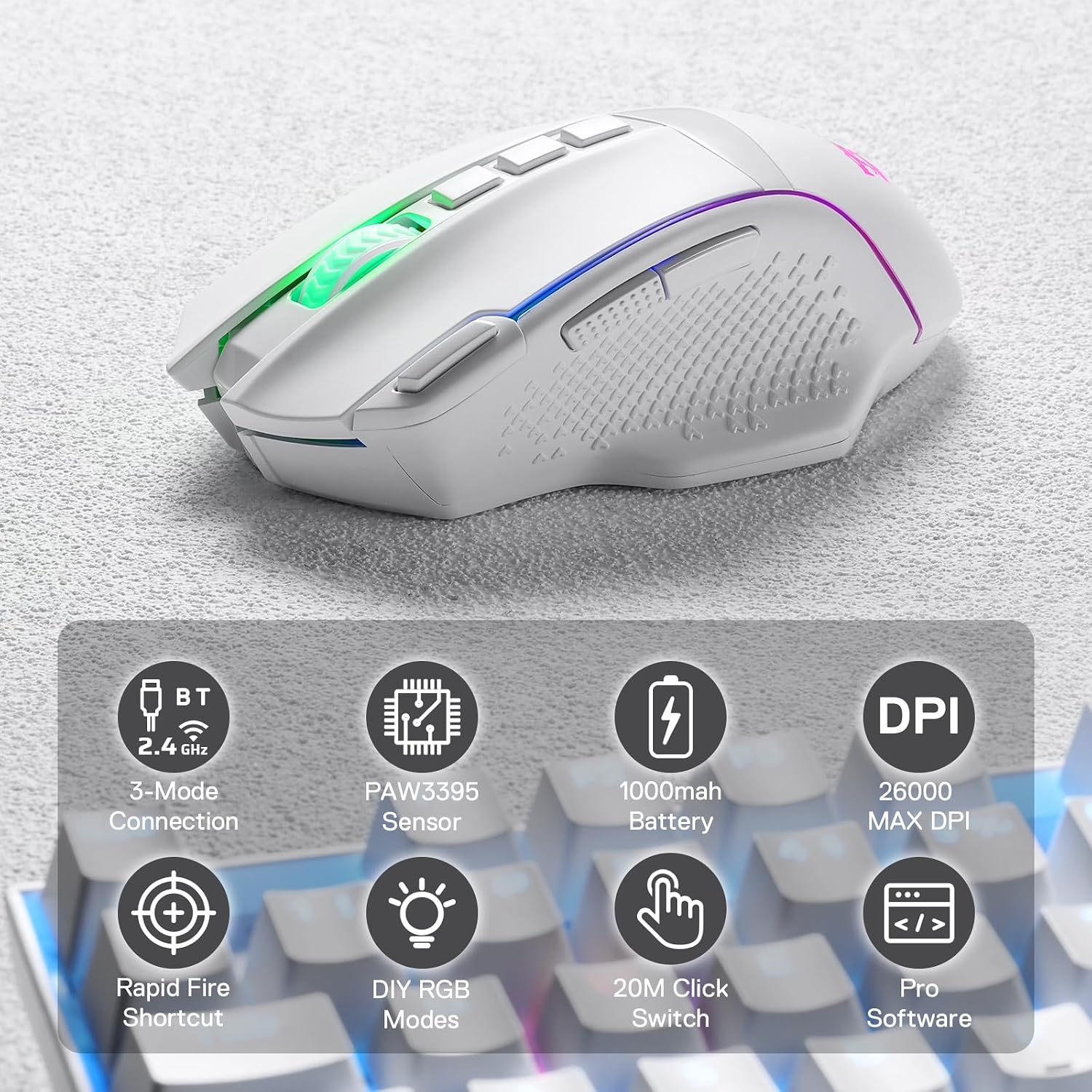 MOUSE GAMER REDRAGON M991 INALÁMBRICO RGB 26000 DPI 3 MODOS - 2