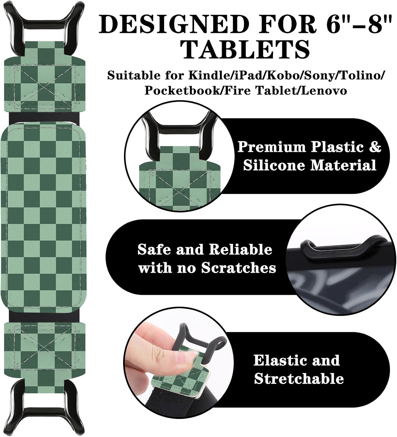 SOPORTE DE MANO BERIREXRION PARA KINDLE VERDE CUADRICULADO - 2