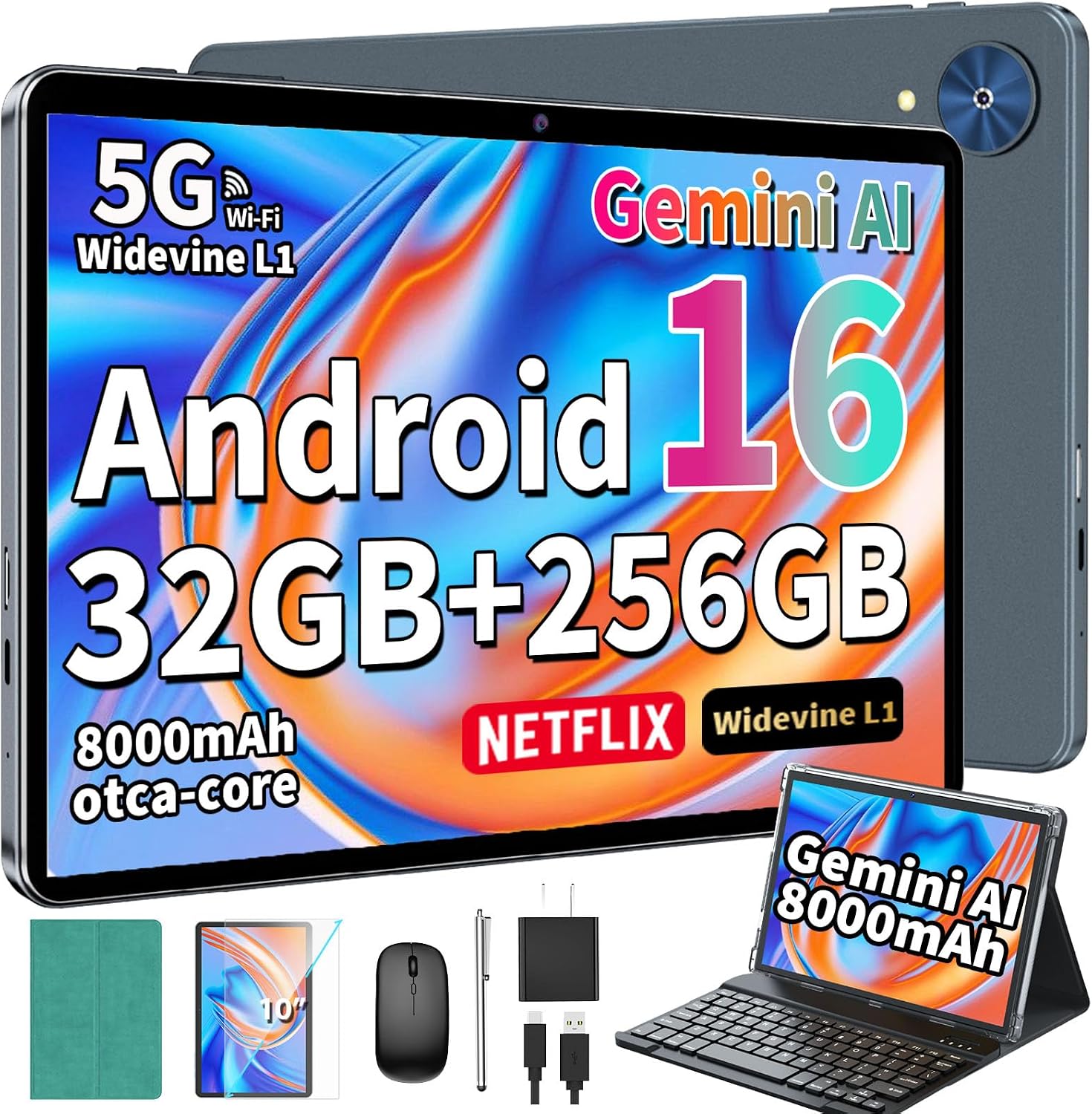 TABLET YLEEBG 10 PULGADAS ANDROID 16 CON TECLADO 32GB+256GB+2TB - 1