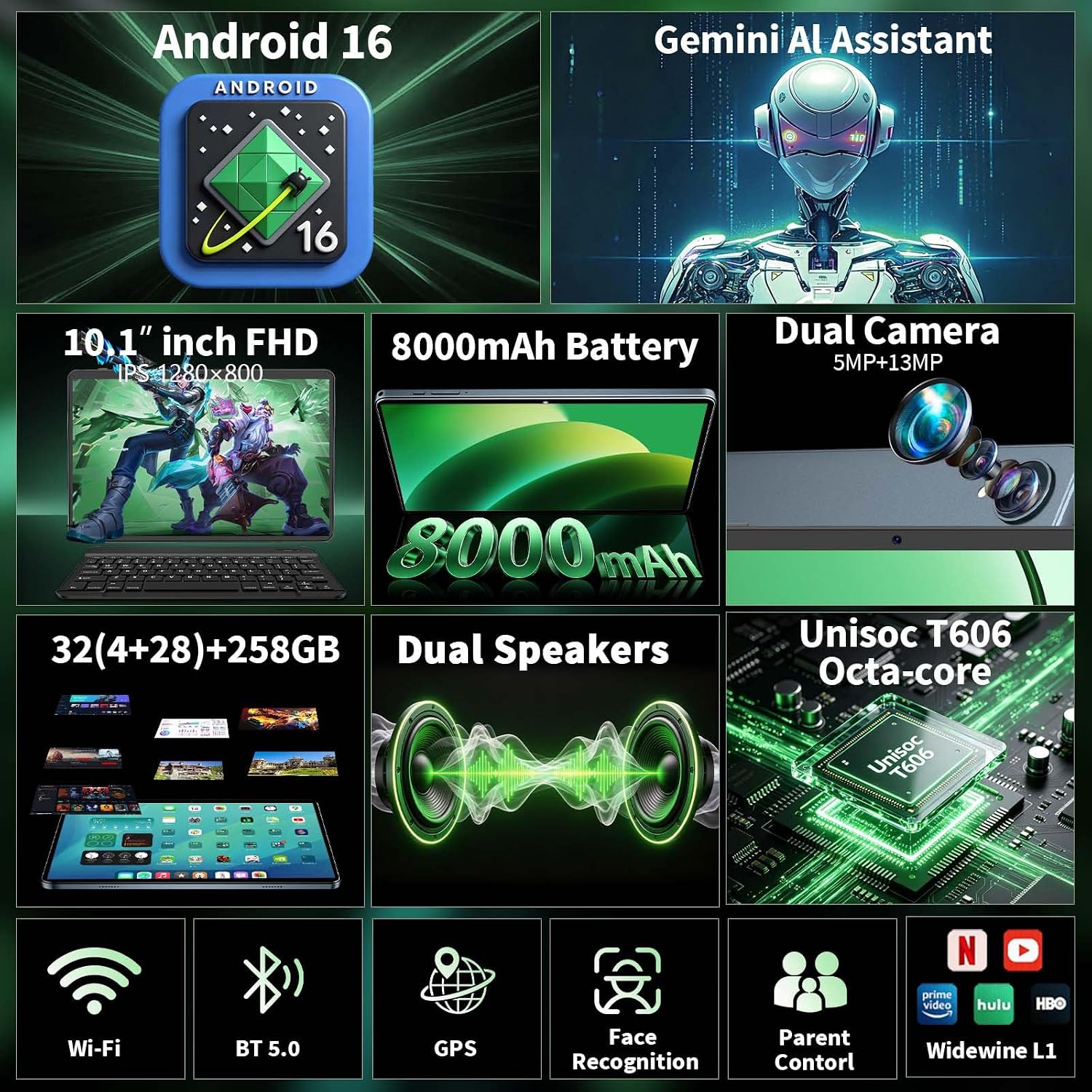 TABLET YLEEBG 10 PULGADAS ANDROID 16 CON TECLADO 32GB+256GB+2TB - 3