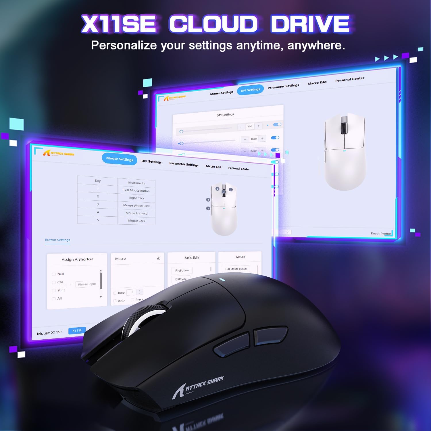MOUSE GAMER ATTACK SHARK X11 SE ULTRA-LIGERO INALÁMBRICO NEGRO - 5