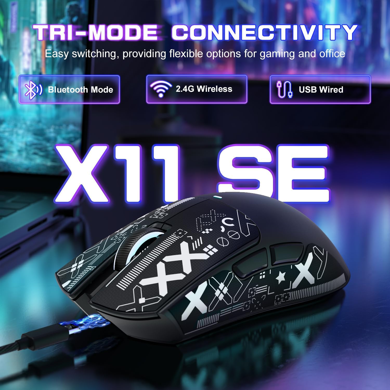 MOUSE GAMER ATTACK SHARK X11 SE ULTRA-LIGERO INALÁMBRICO NEGRO - 2