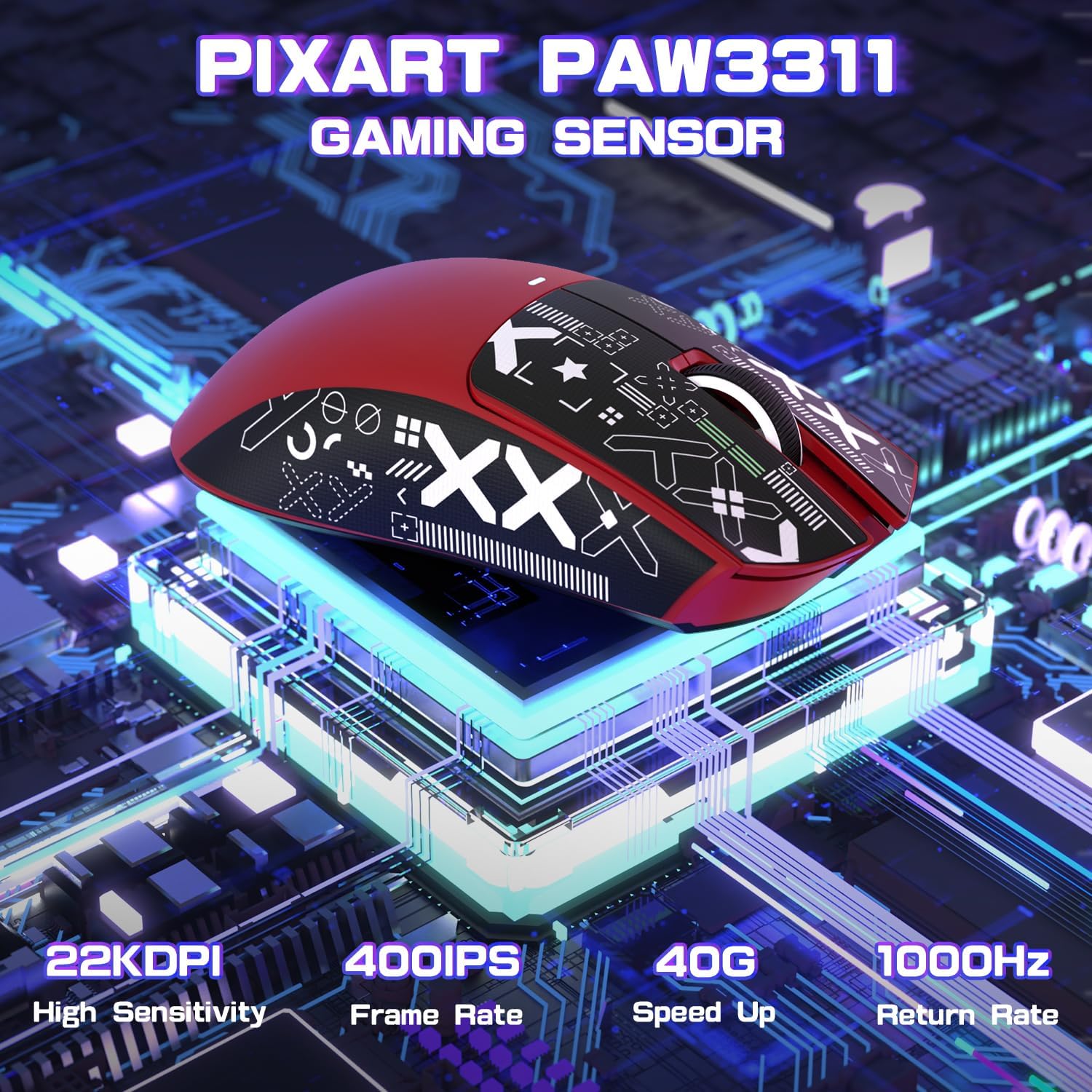 MOUSE GAMER ATTACK SHARK X11 SE ULTRA-LIGERO INALÁMBRICO ROJO - 3