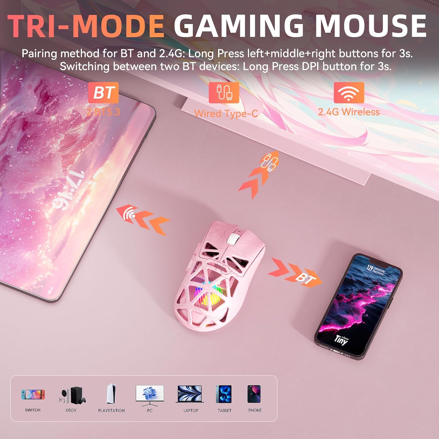 MOUSE GAMER STRIKONX AULA SC620 WIRELESS 12000 DPI ROSA - 3