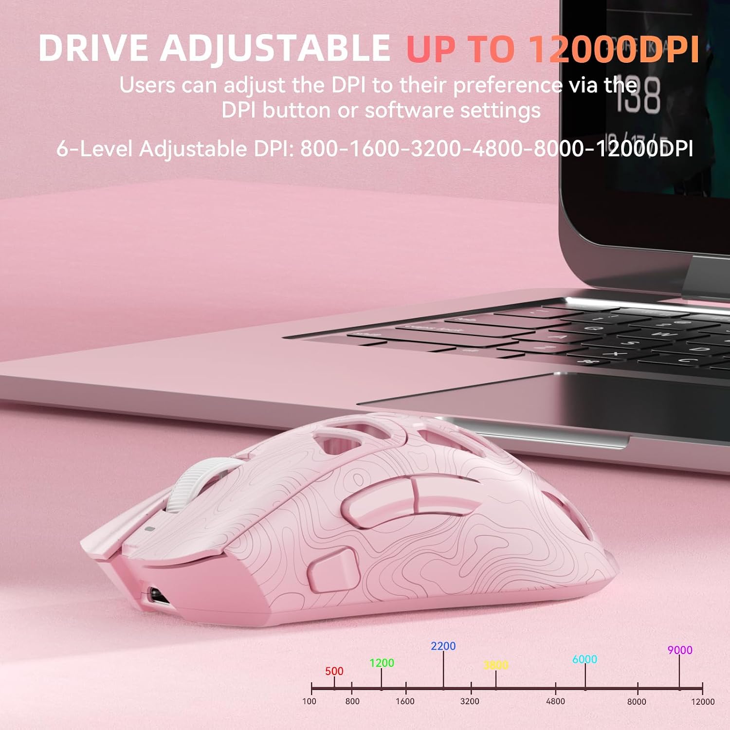 MOUSE GAMER STRIKONX AULA SC620 WIRELESS 12000 DPI ROSA - 4