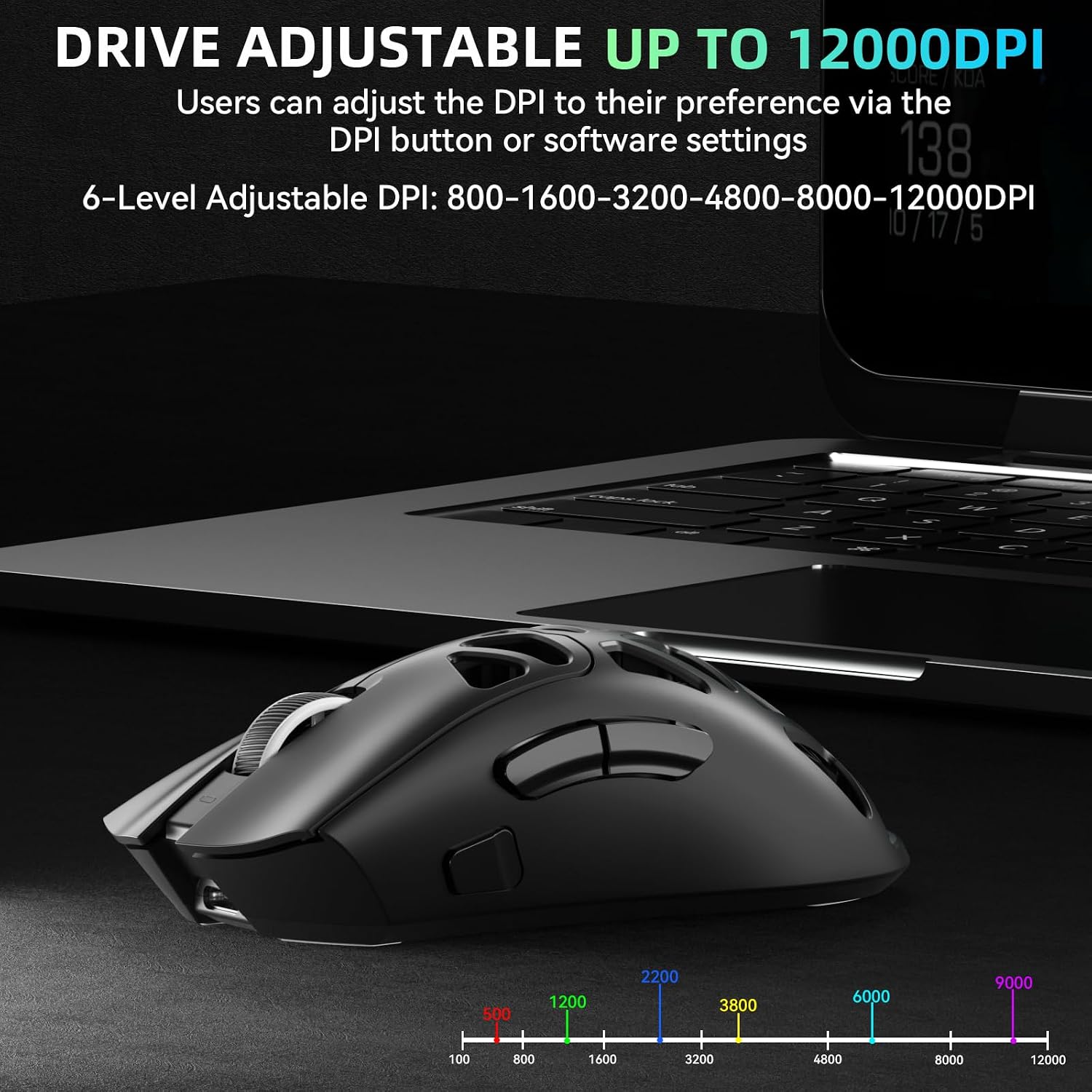 MOUSE GAMER STRIKONX AULA SC620 INALÁMBRICO TRI-MODE 12000 DPI RGB NEGRO - 4