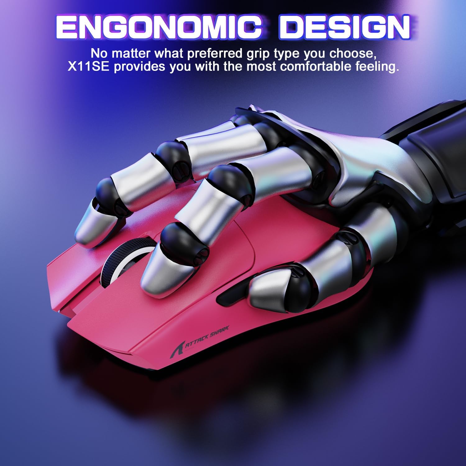 MOUSE GAMER ATTACK SHARK X11 SE ULTRA-LIGERO INALÁMBRICO BERRY ROJO - 3