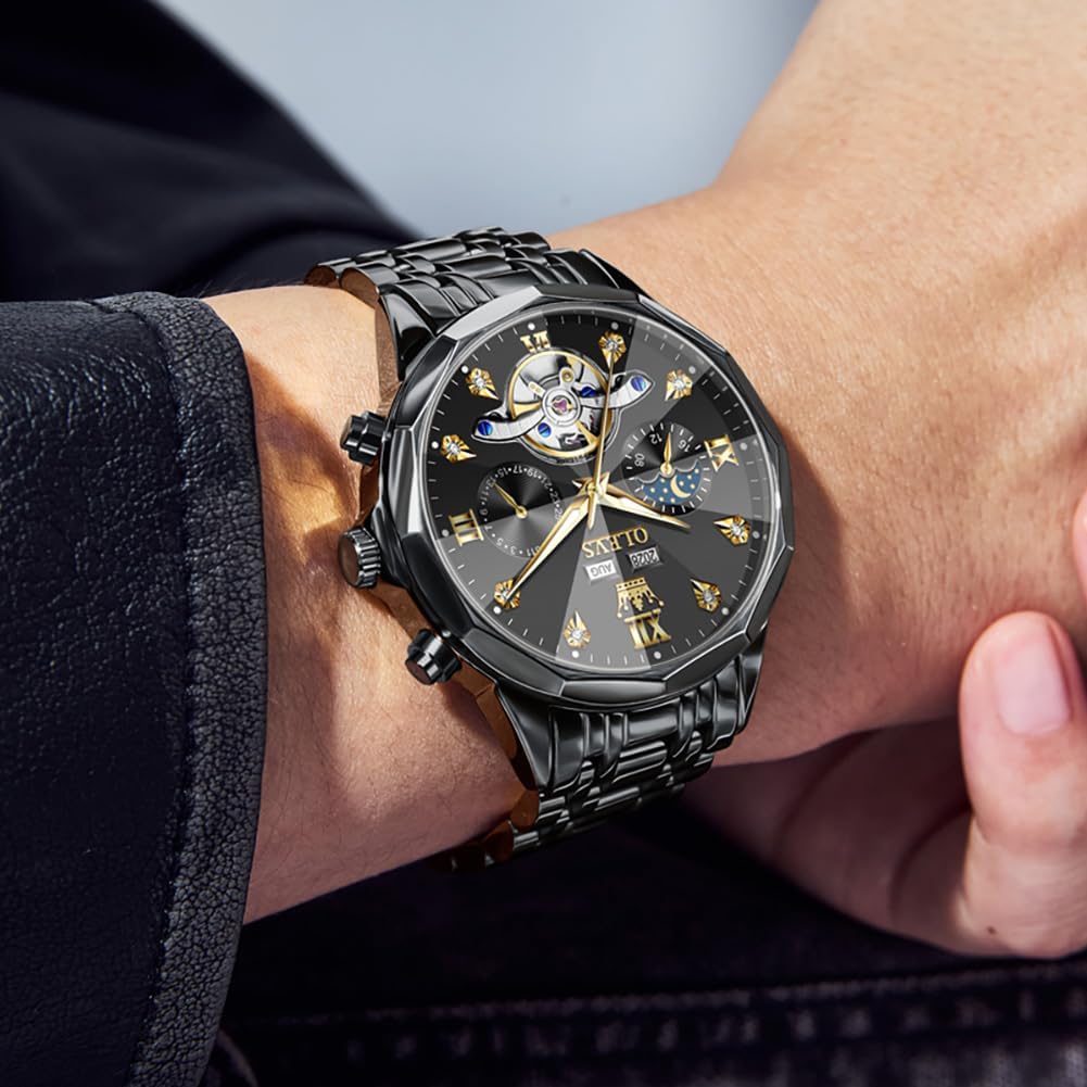 RELOJ DE PULSERA OLEVS SKELETON AUTOMÁTICO CON CALENDARIO Y DIAMANTES ACERO INOXIDABLE - 3