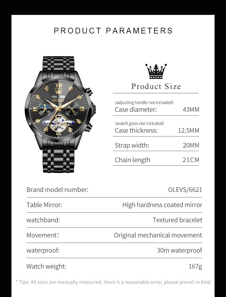 RELOJ DE PULSERA OLEVS SKELETON AUTOMÁTICO CON CALENDARIO Y DIAMANTES ACERO INOXIDABLE - 5