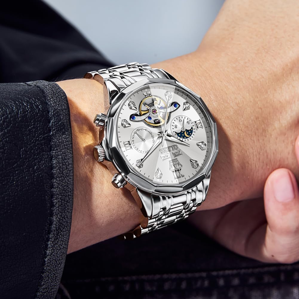 RELOJ DE PULSERA OLEVS SKELETON AUTOMÁTICO PARA HOMBRE ACERO INOXIDABLE CON CALENDARIO - 2