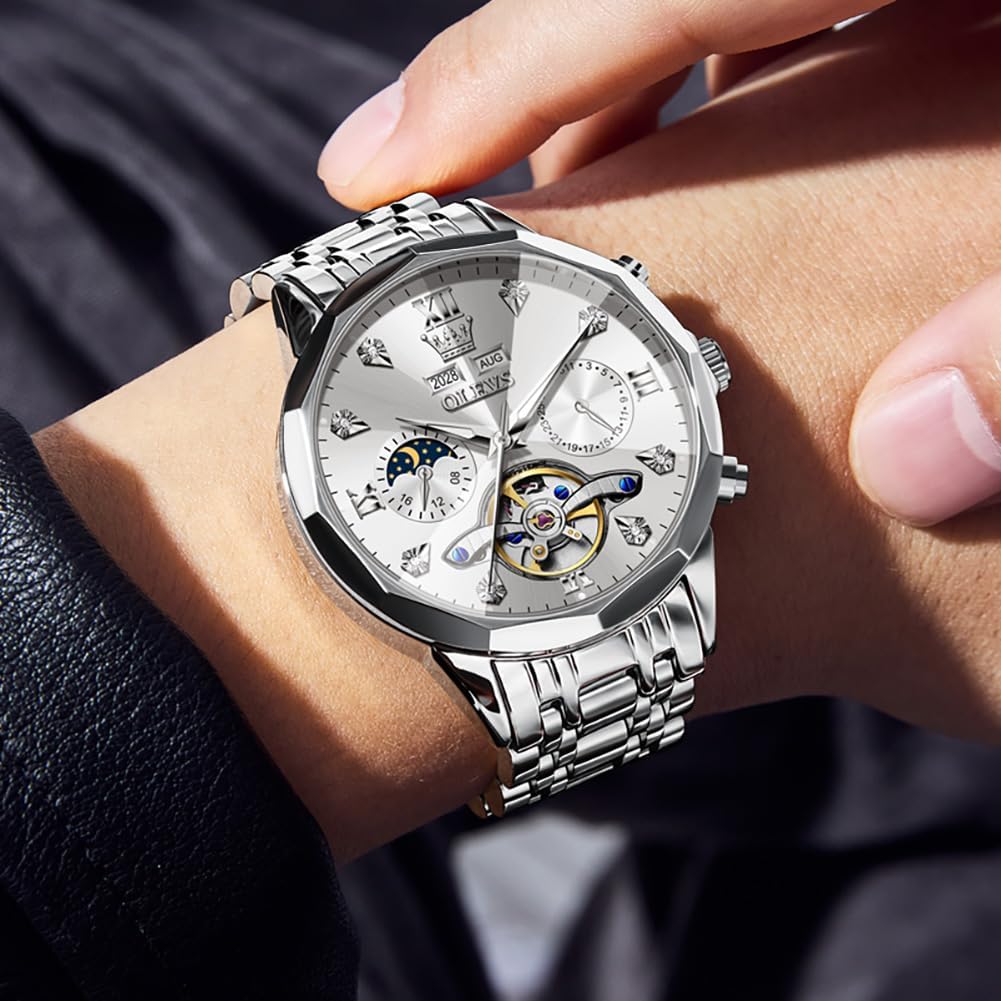 RELOJ DE PULSERA OLEVS SKELETON AUTOMÁTICO PARA HOMBRE ACERO INOXIDABLE CON CALENDARIO - 3