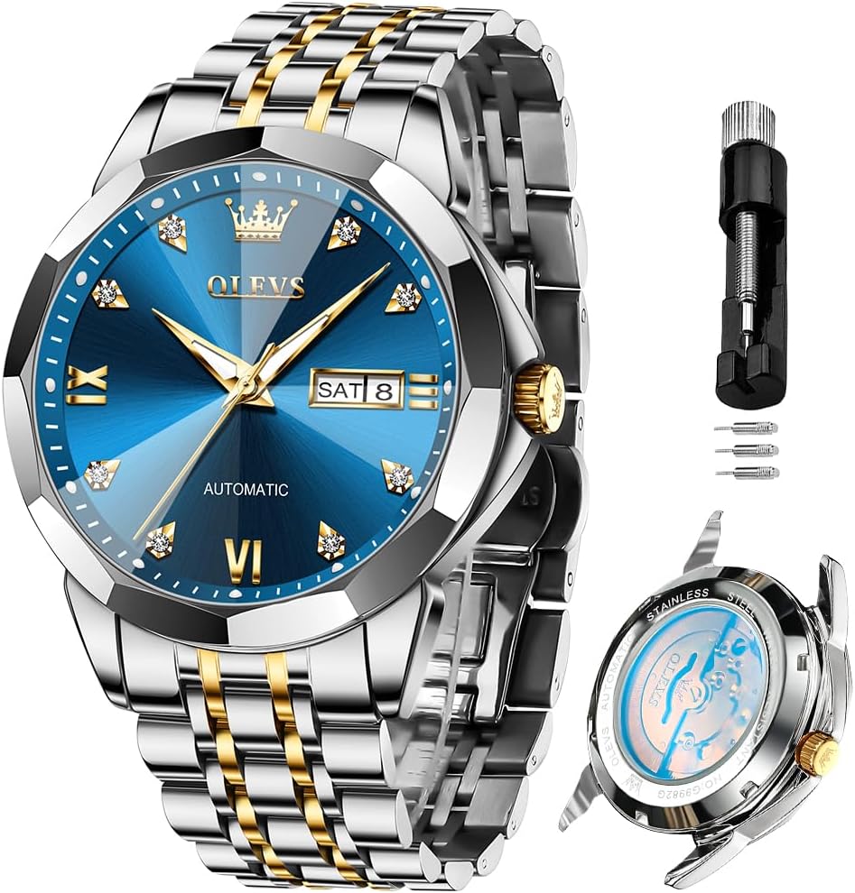 RELOJ DE PULSERA OLEVS SKELETON AUTOMÁTICO CON CALENDARIO Y DIAMANTES ACERO INOXIDABLE - 1