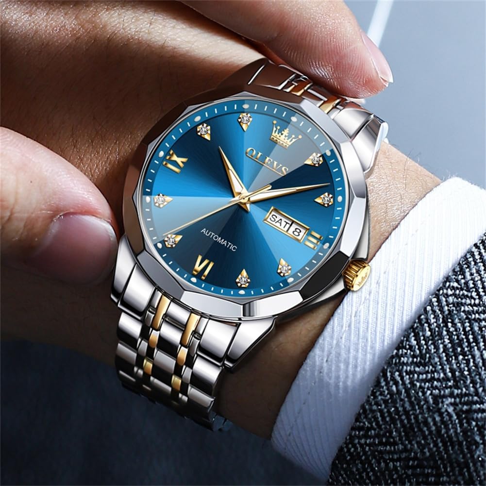 RELOJ DE PULSERA OLEVS SKELETON AUTOMÁTICO CON CALENDARIO Y DIAMANTES ACERO INOXIDABLE - 2
