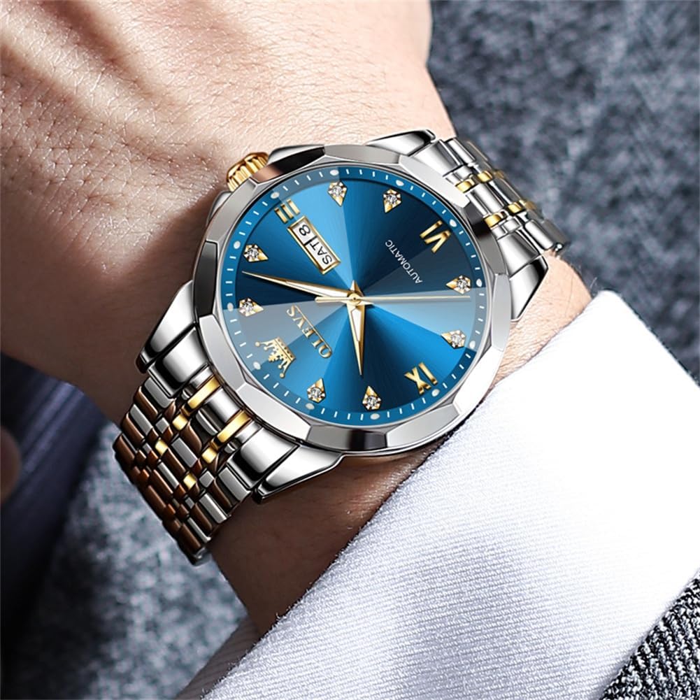 RELOJ DE PULSERA OLEVS SKELETON AUTOMÁTICO CON CALENDARIO Y DIAMANTES ACERO INOXIDABLE - 3