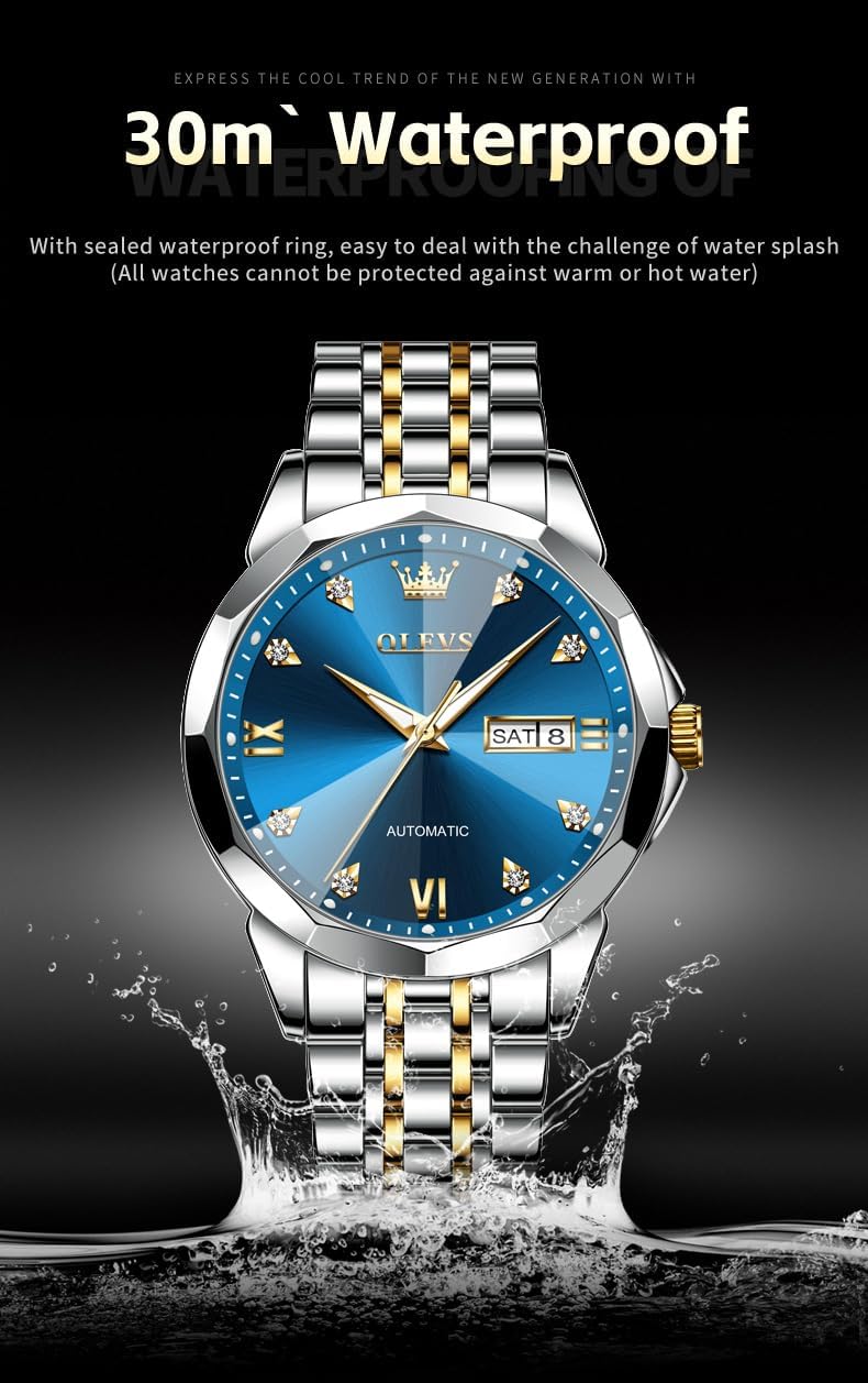 RELOJ DE PULSERA OLEVS SKELETON AUTOMÁTICO CON CALENDARIO Y DIAMANTES ACERO INOXIDABLE - 5