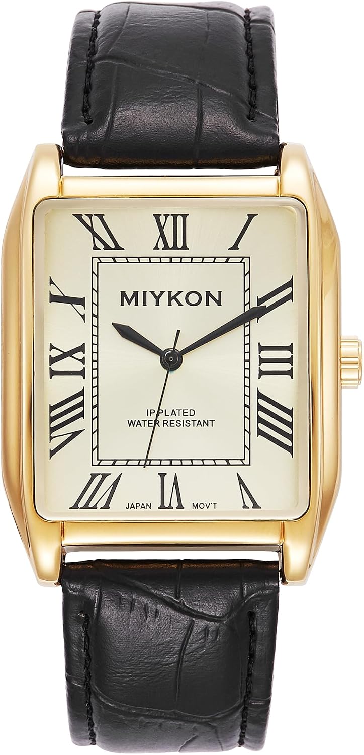 RELOJ DE PULSERA MIYKON VINTAGE TANK PARA HOMBRE CON CORREA DE CUERO GENUINO Y RESISTENTE AL AGUA - 1