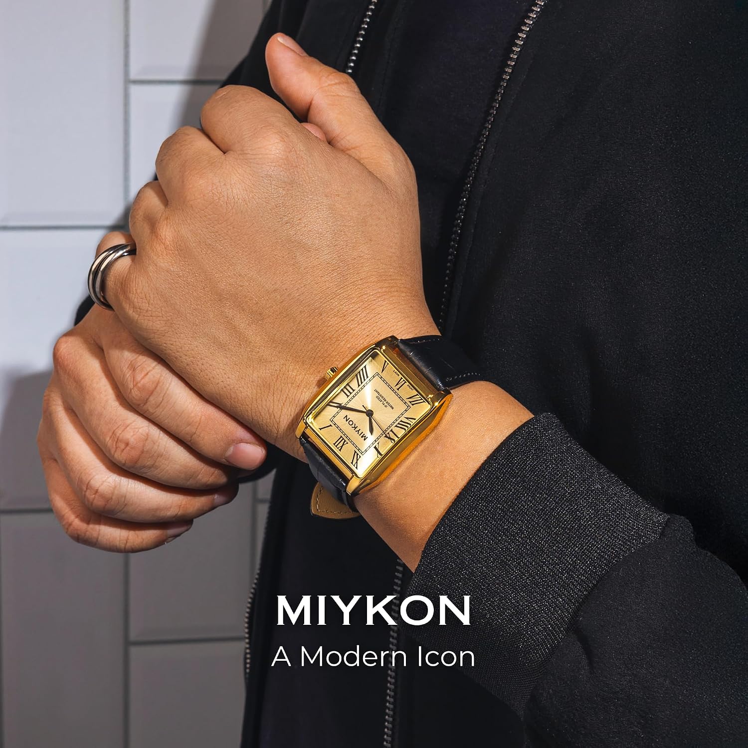 RELOJ DE PULSERA MIYKON VINTAGE TANK PARA HOMBRE CON CORREA DE CUERO GENUINO Y RESISTENTE AL AGUA - 2