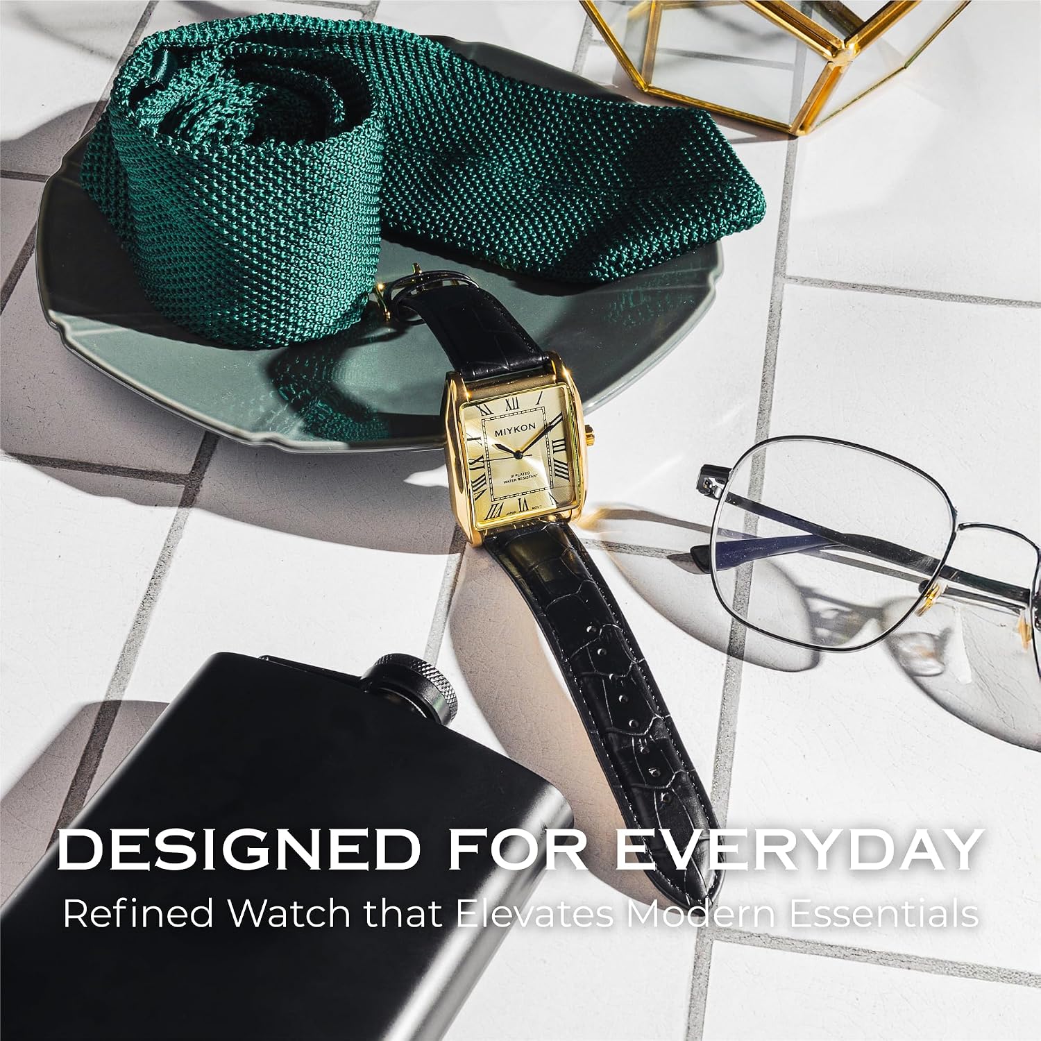 RELOJ DE PULSERA MIYKON VINTAGE TANK PARA HOMBRE CON CORREA DE CUERO GENUINO Y RESISTENTE AL AGUA - 4