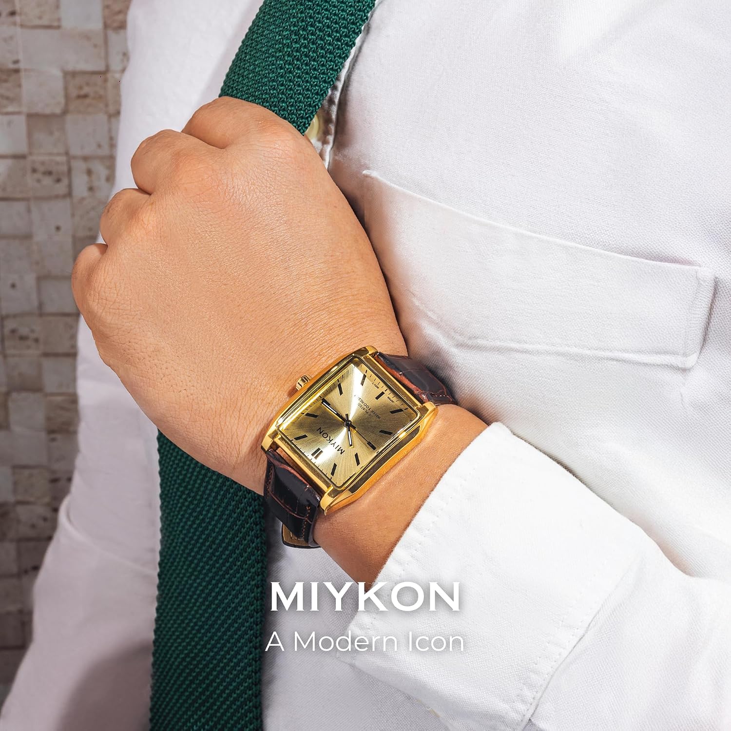 RELOJ DE PULSERA MIYKON VINTAGE TANK PARA HOMBRE CON CORREA DE CUERO GENUINO Y RESISTENTE AL AGUA - 2
