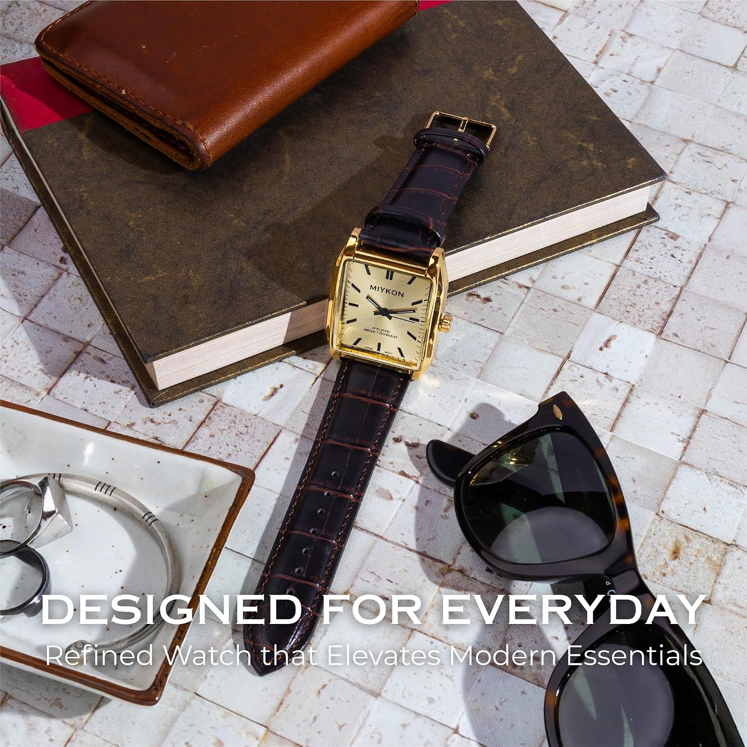 RELOJ DE PULSERA MIYKON VINTAGE TANK PARA HOMBRE CON CORREA DE CUERO GENUINO Y RESISTENTE AL AGUA - 4