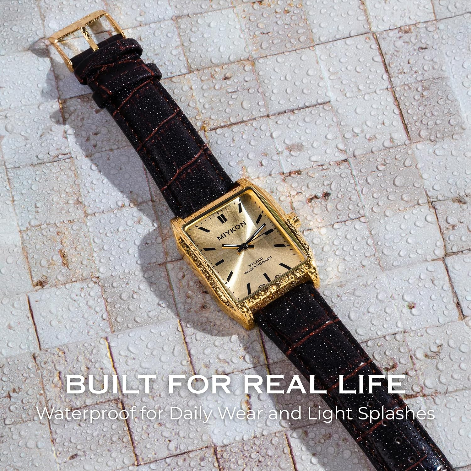 RELOJ DE PULSERA MIYKON VINTAGE TANK PARA HOMBRE CON CORREA DE CUERO GENUINO Y RESISTENTE AL AGUA - 5