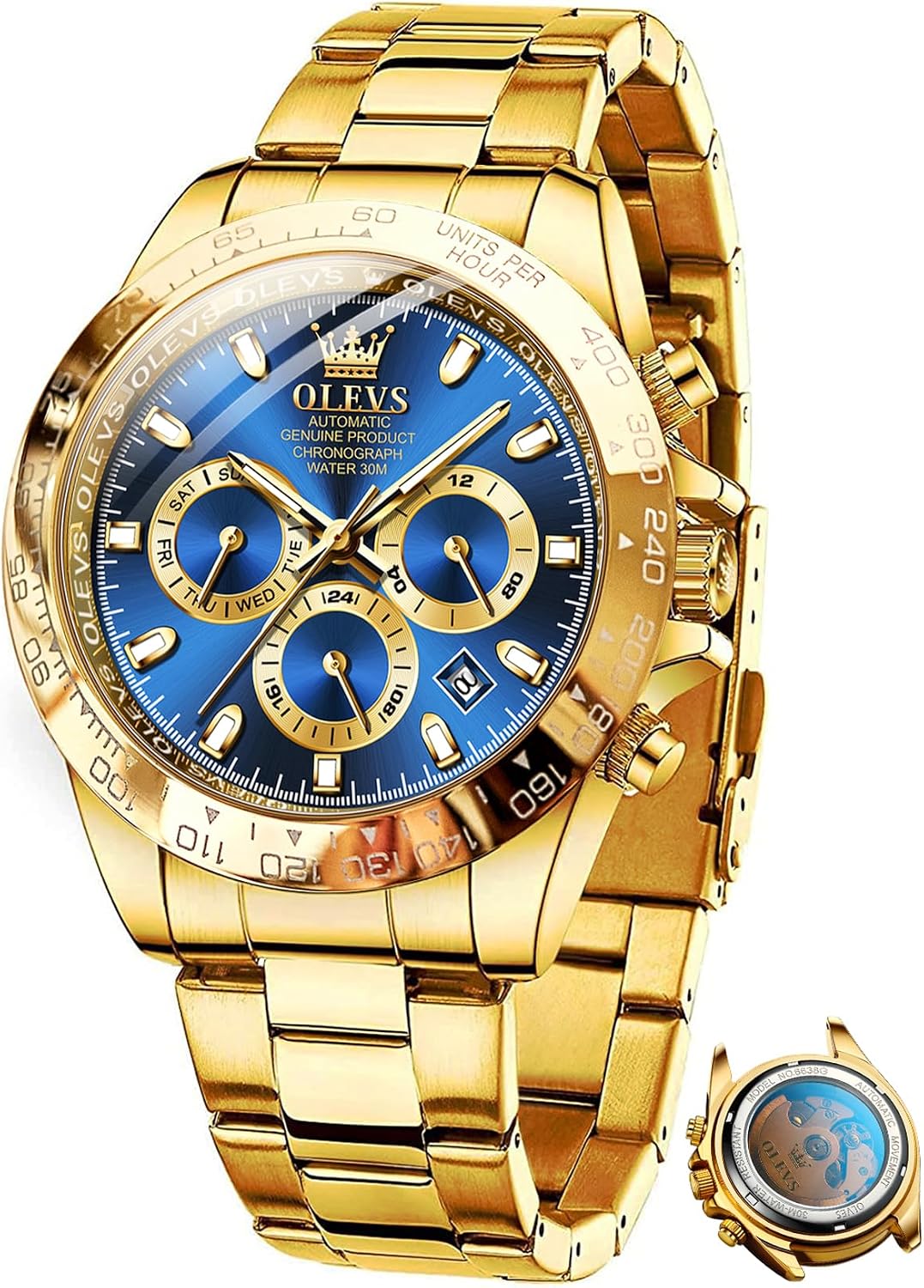 RELOJ DE PULSERA OLEVS AUTOMATIC DORADO CLÁSICO DE ACERO INOXIDABLE - 1