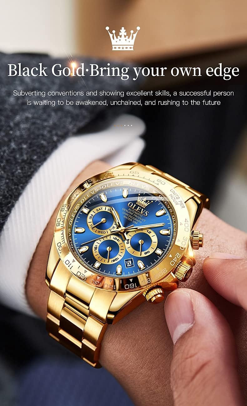 RELOJ DE PULSERA OLEVS AUTOMATIC DORADO CLÁSICO DE ACERO INOXIDABLE - 3