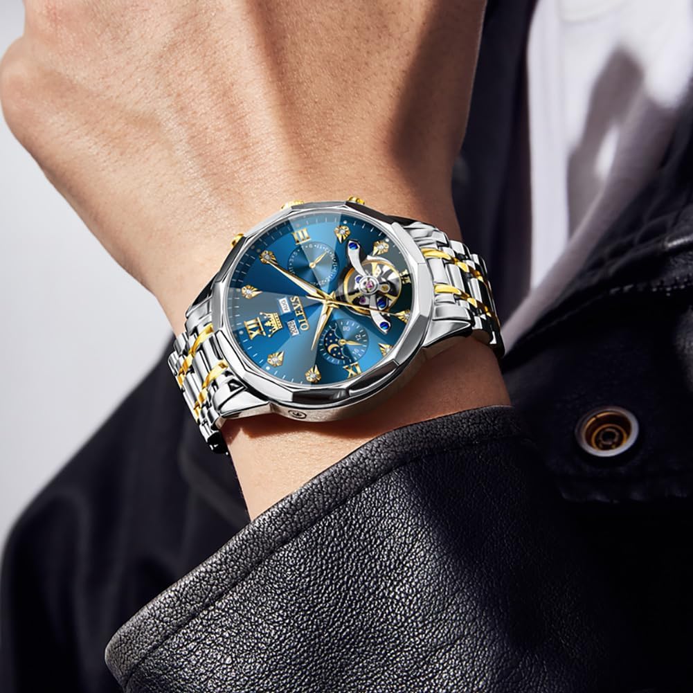 RELOJ DE PULSERA OLEVS SKELETON AUTOMÁTICO CON CALENDARIO Y DIAMANTES ACERO INOXIDABLE - 2