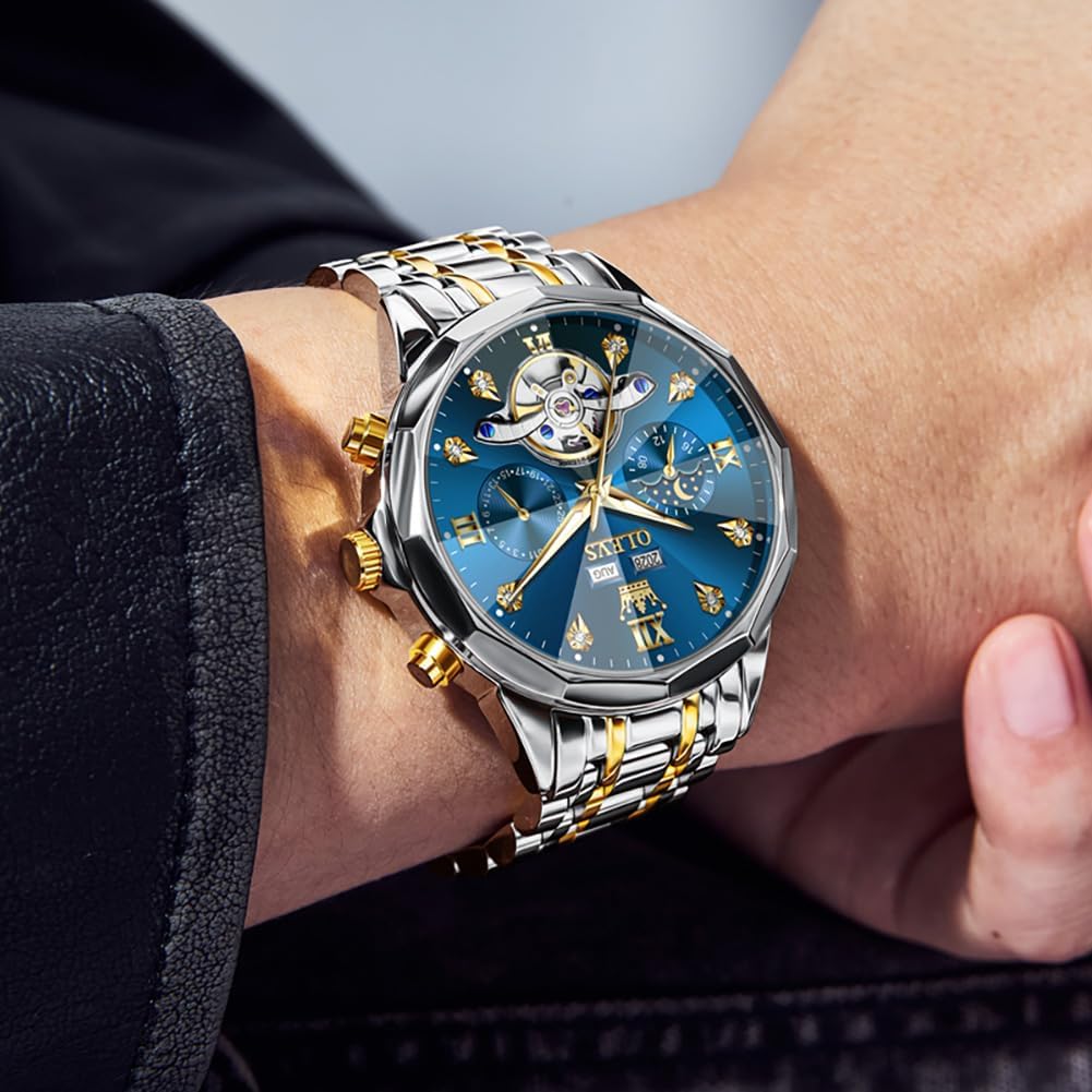 RELOJ DE PULSERA OLEVS SKELETON AUTOMÁTICO CON CALENDARIO Y DIAMANTES ACERO INOXIDABLE - 3