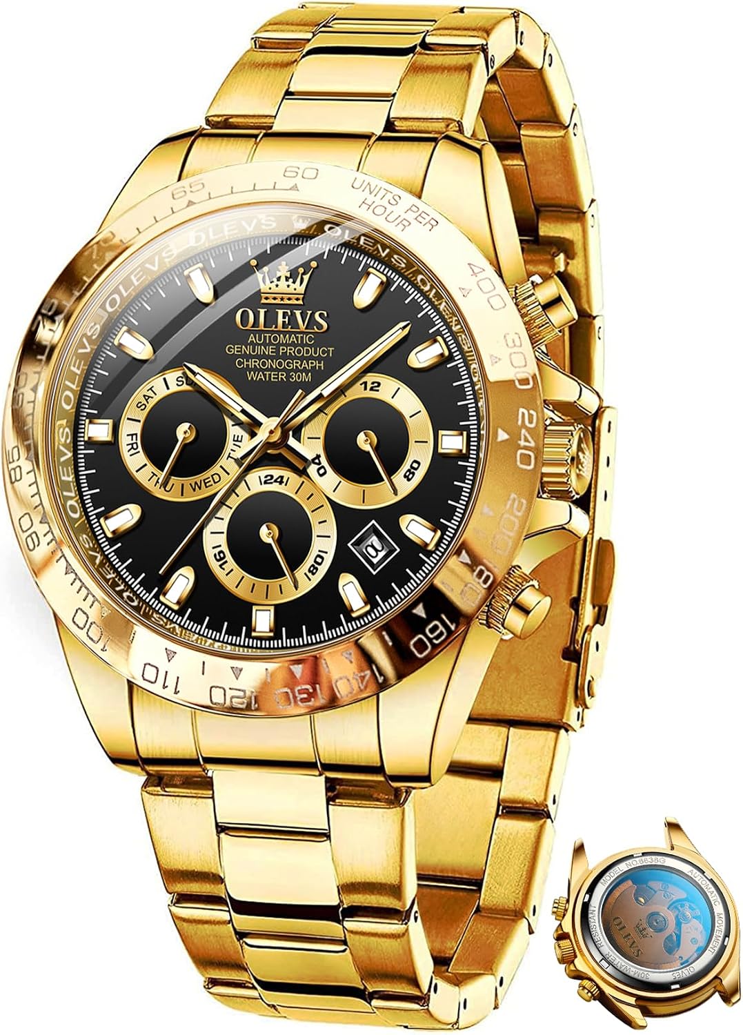 RELOJ DE PULSERA OLEVS AUTOMATIC GOLD PARA HOMBRE ACERO INOXIDABLE CLÁSICO - 1