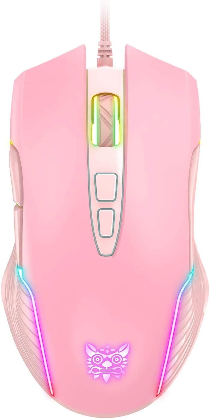 MOUSE GAMER SIMGAL RGB CABLEADO 6400 DPI 7 BOTONES ROSA - 1