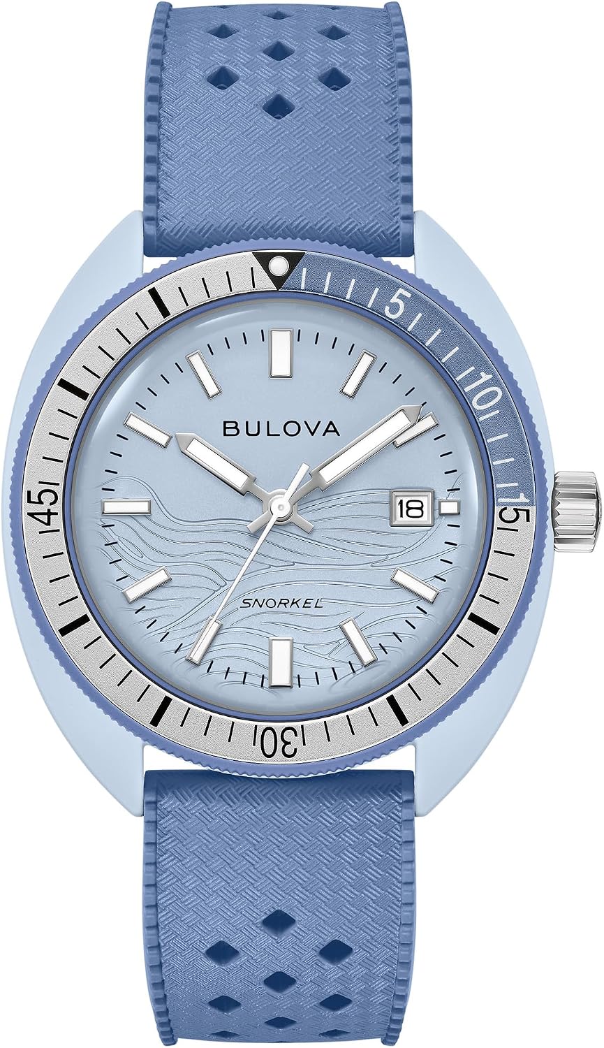 RELOJ DE PULSERA BULOVA OCEANOGRAPHER SNORKEL CAJA CERÁMICA Y CORREA DE CAUCHO BLANCA PERFORADA, DÍA Y FECHA, 100M WR - 1
