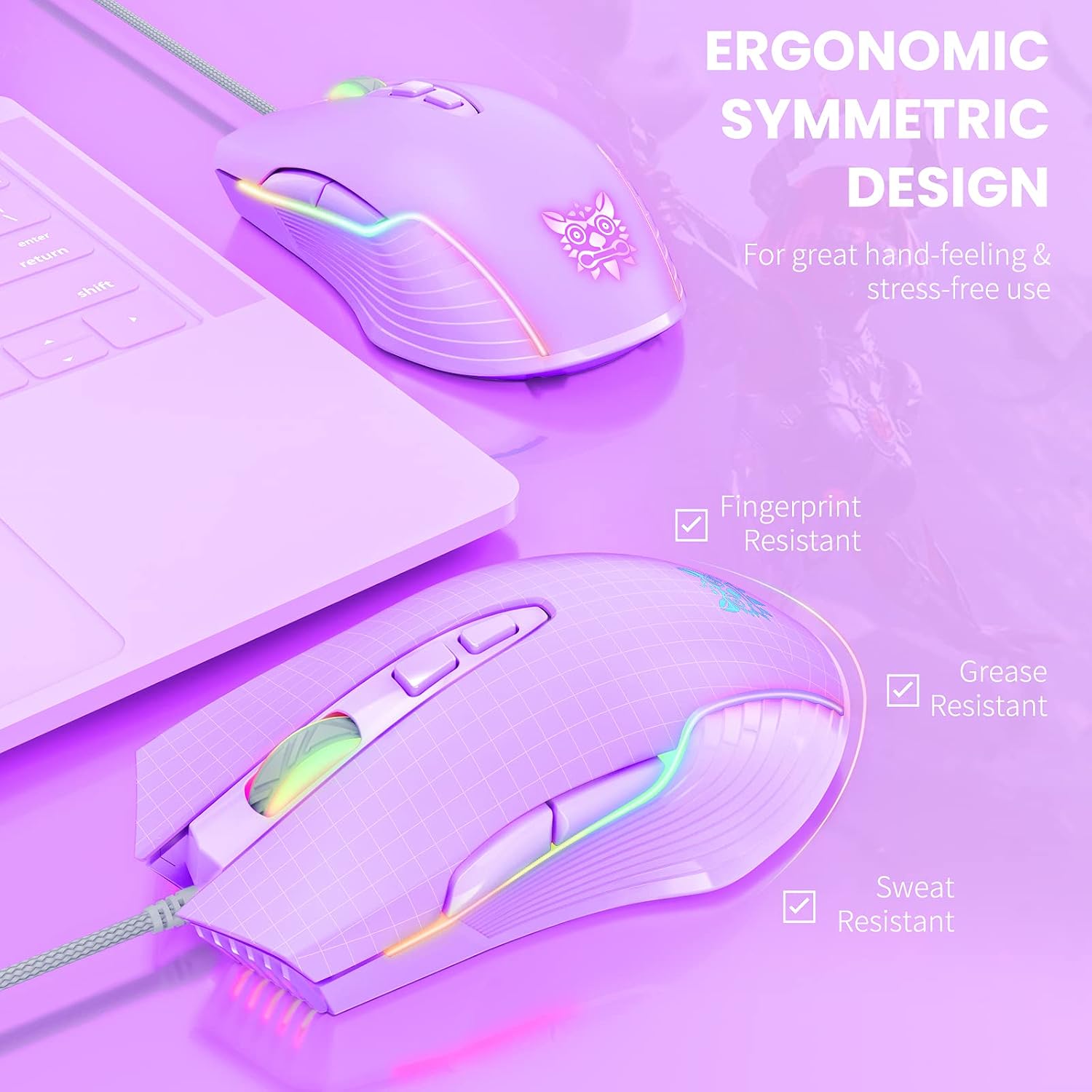 MOUSE GAMER SIMGAL 905 RGB CABLEADO 6400 DPI 7 BOTONES LILA - 5
