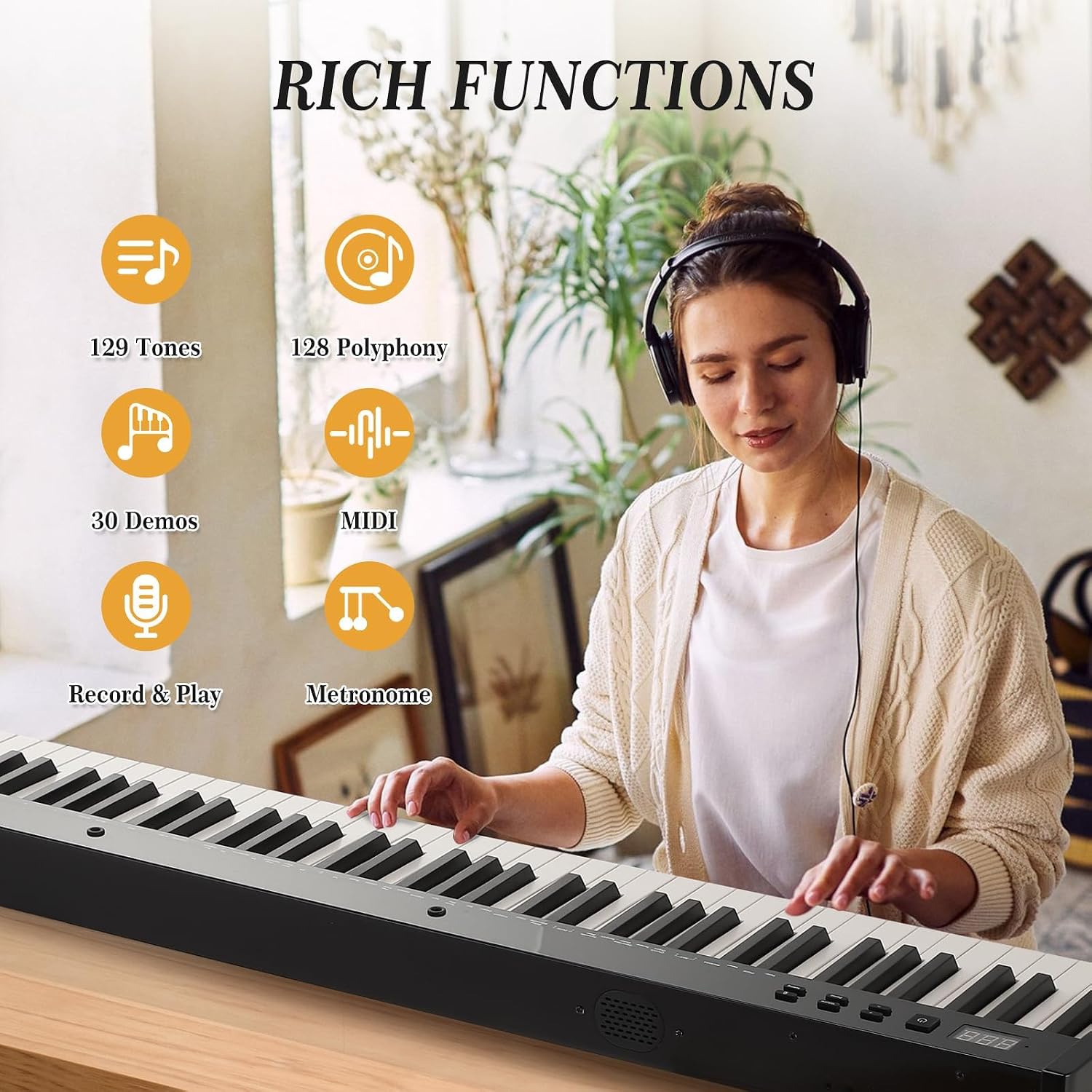 TECLADO ELECTRÓNICO GARVEE 88 TECLAS SEMI-PESADAS CON ACCESORIOS - 5
