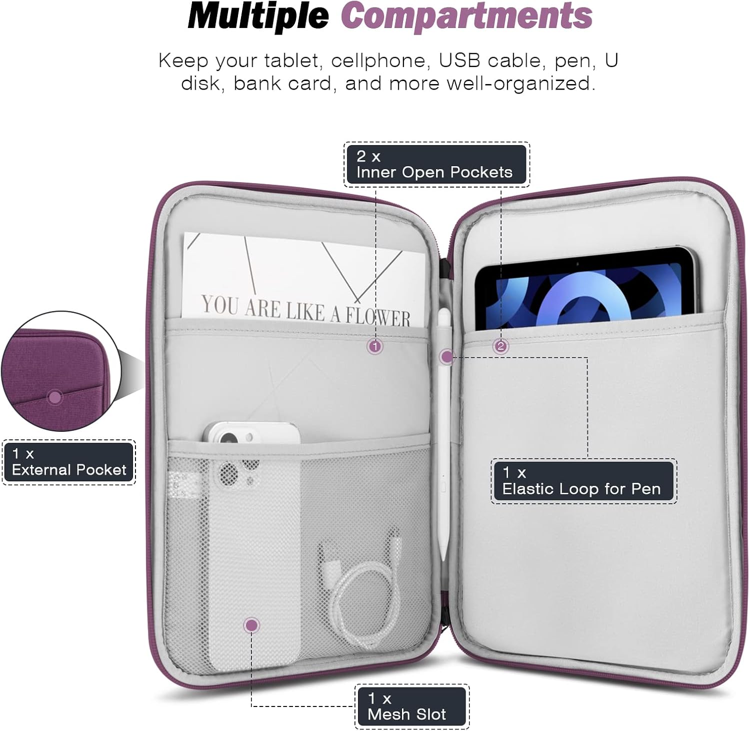 FUNDA PARA TABLET MOKO 9-11 PULGADAS CON BOLSILLO PARA ACCESORIOS - 3