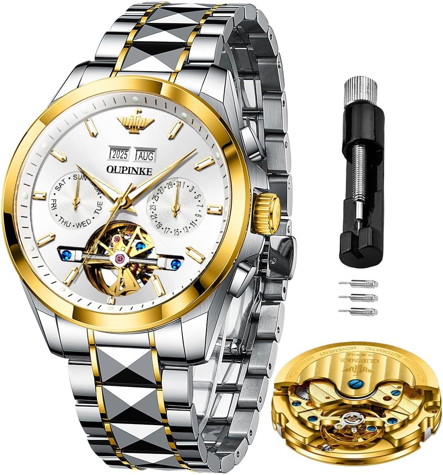 RELOJ DE PULSERA OLEVS SKELETON AUTOMÁTICO PARA HOMBRE ACERO CON CALENDARIO - 1