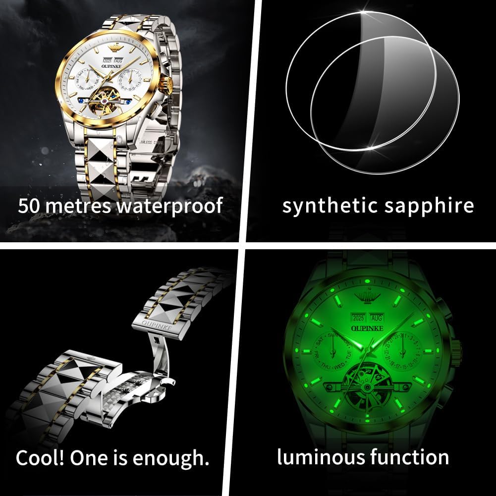RELOJ DE PULSERA OLEVS SKELETON AUTOMÁTICO PARA HOMBRE ACERO CON CALENDARIO - 3