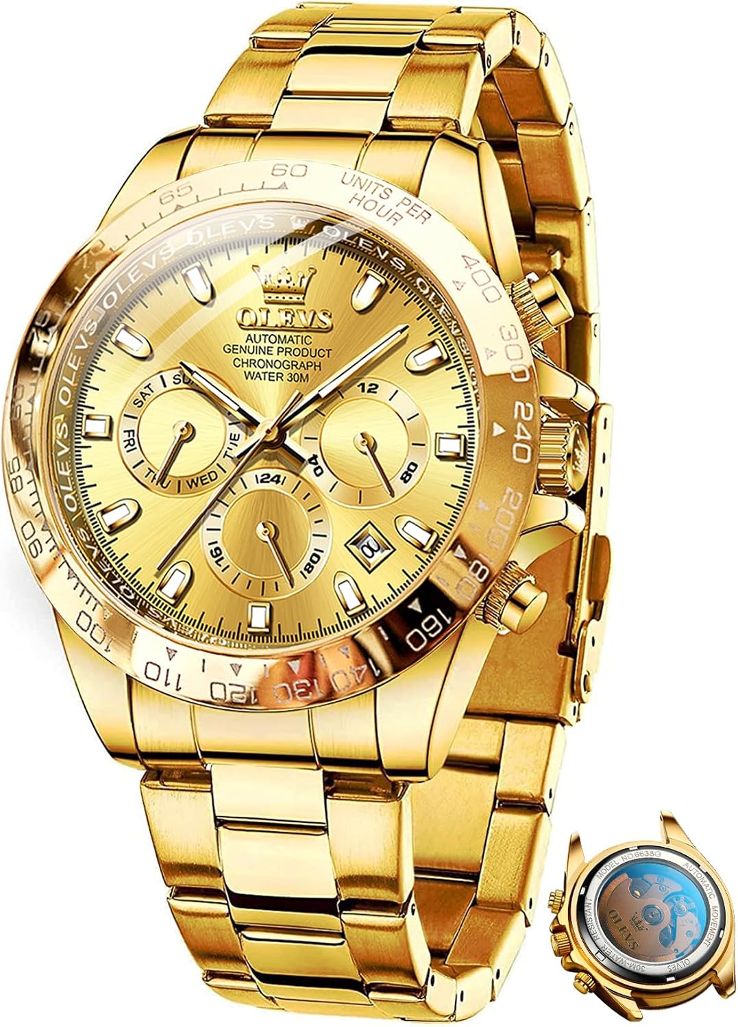 RELOJ DE PULSERA OLEVS AUTOMATIC GOLD PARA HOMBRE ACERO INOXIDABLE CLÁSICO - 1