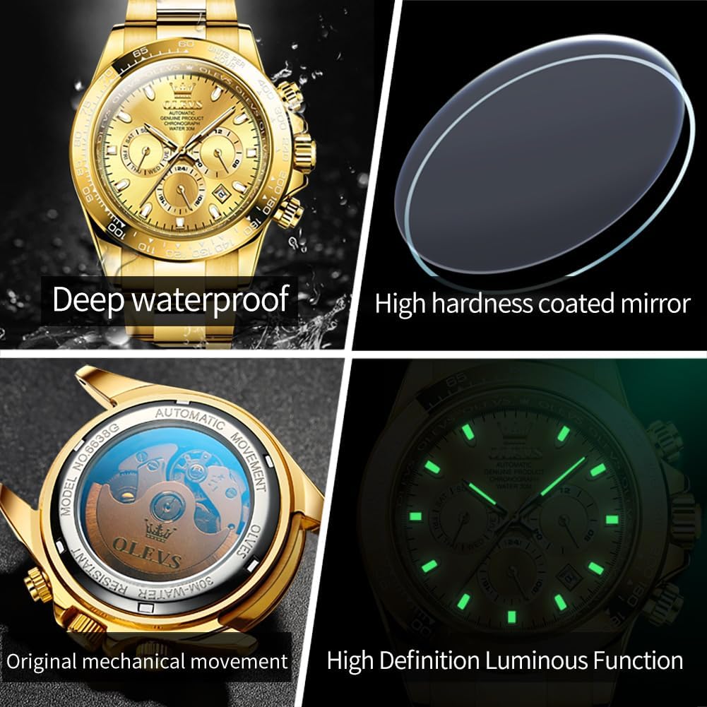 RELOJ DE PULSERA OLEVS AUTOMATIC GOLD PARA HOMBRE ACERO INOXIDABLE CLÁSICO - 5